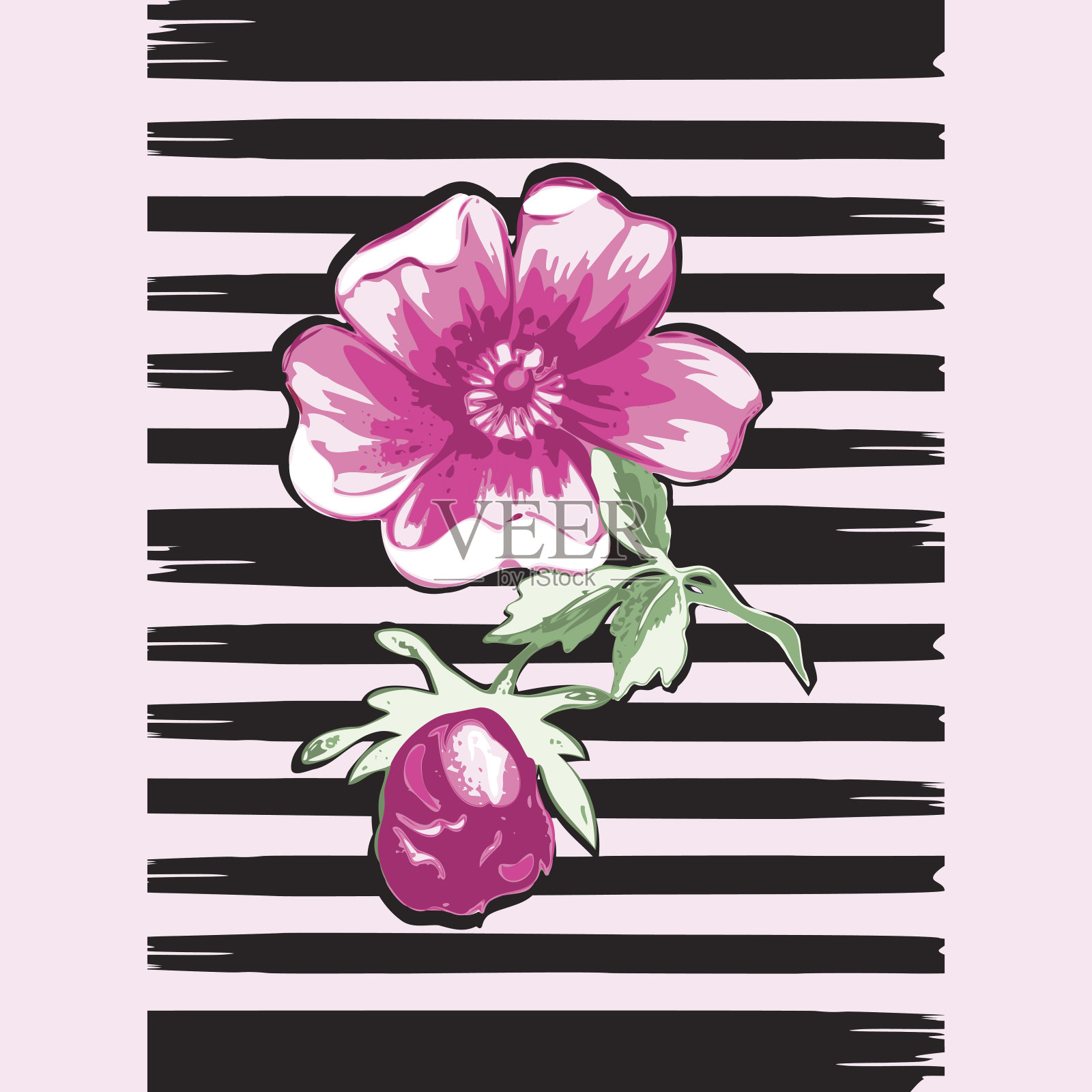 异域枝条植物热带花卉玫瑰印花条纹图案几何复古背景矢量设计，时尚，衬衫，纺织品，贺卡，请帖，婚礼插画图片素材
