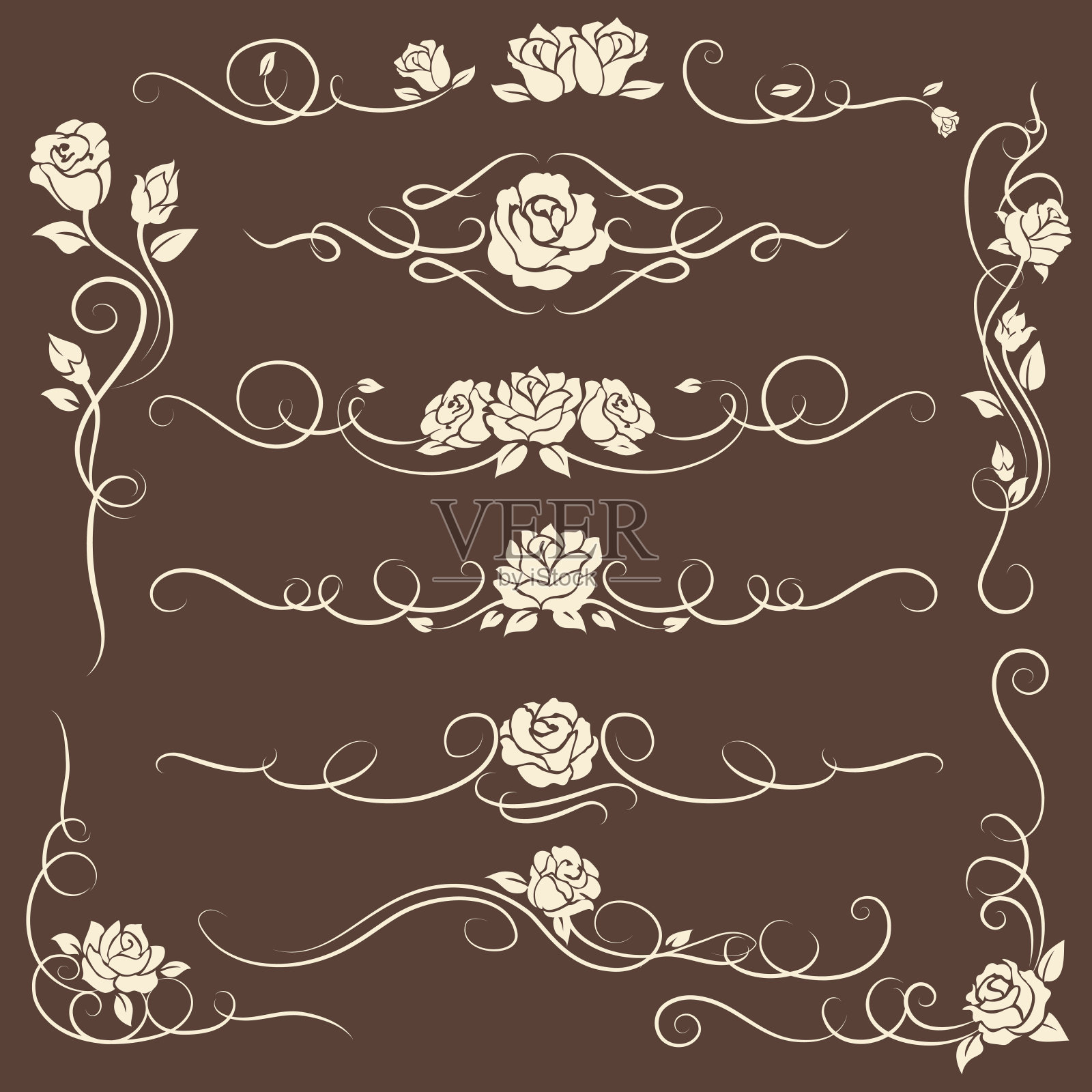 用玫瑰装饰的复古装饰物插画图片素材