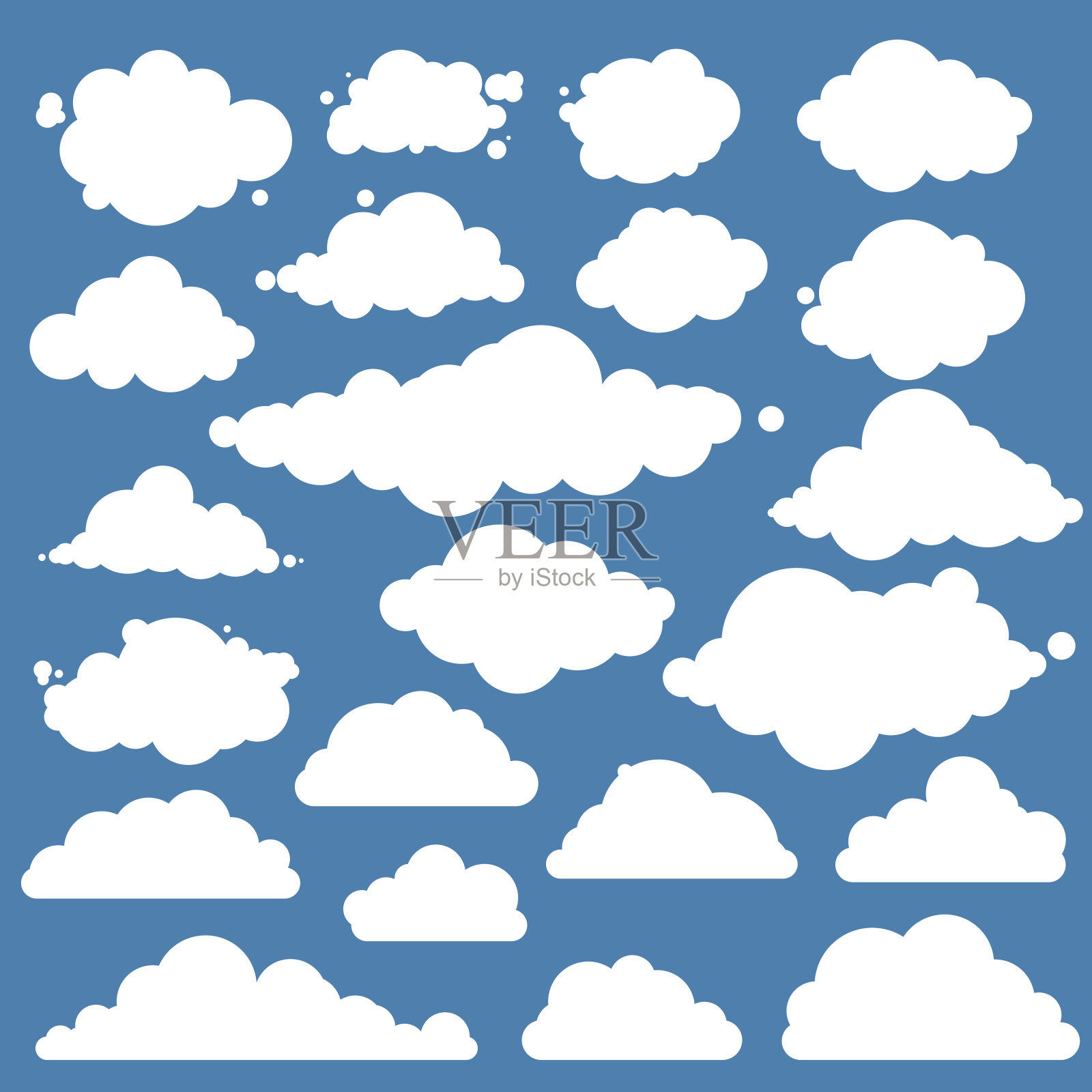 蓝色的天空，不同的云彩。平面图形向量元素插画图片素材