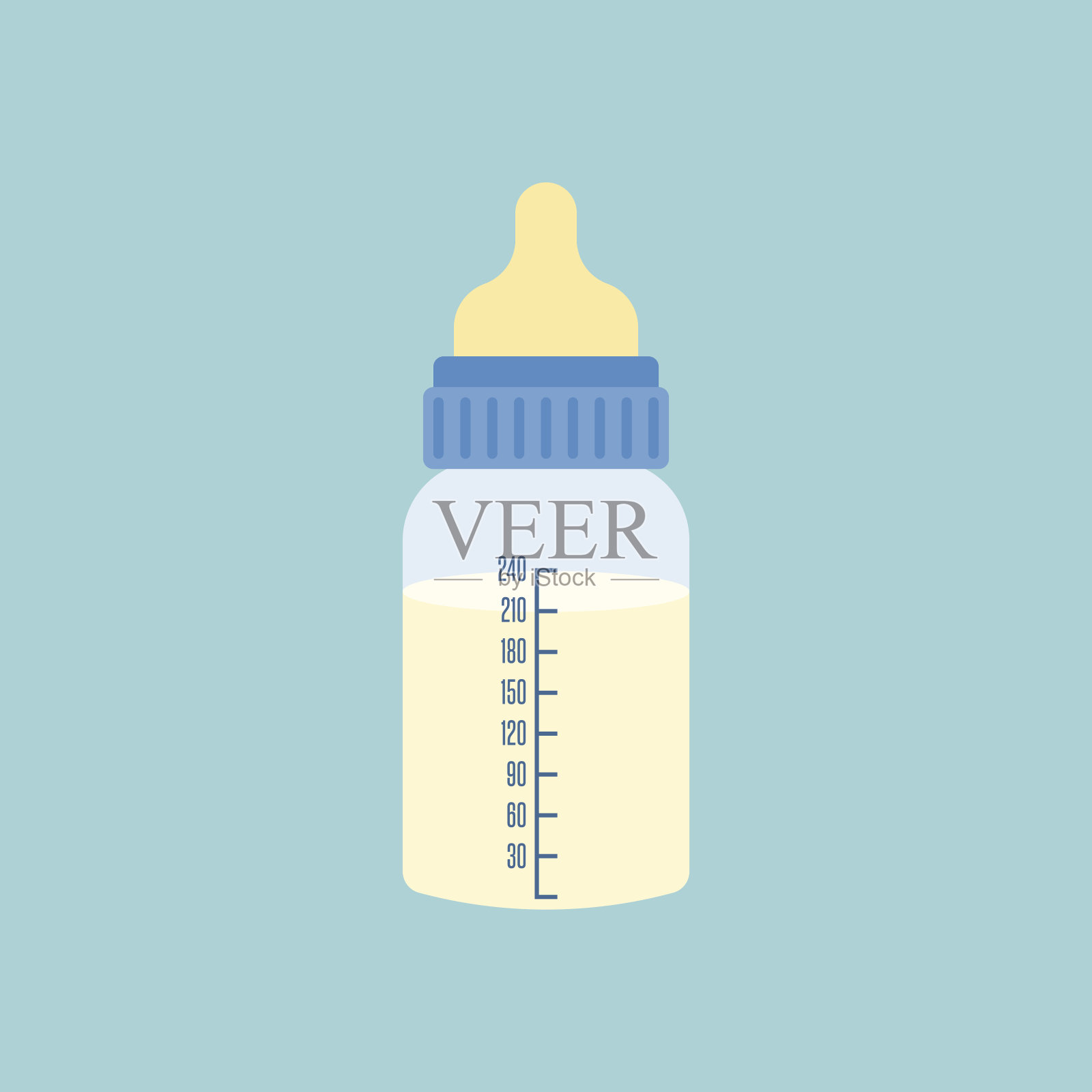 婴儿奶瓶与容积在平面设计矢量插画图片素材