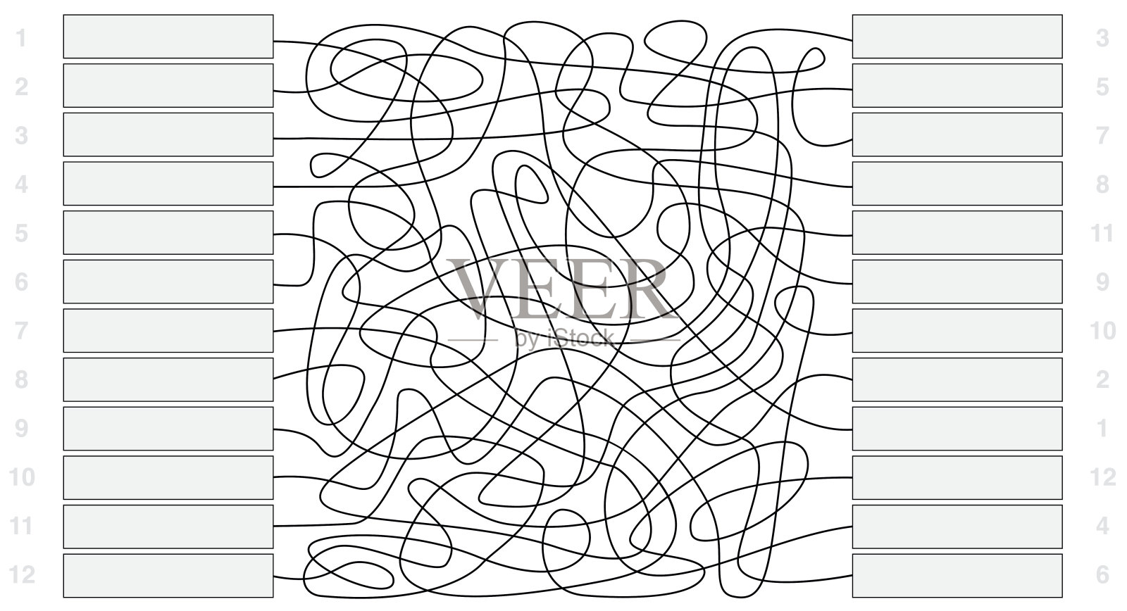 迷宫，每十二个空字段被标记和连接-数字显示解决方案。插画图片素材