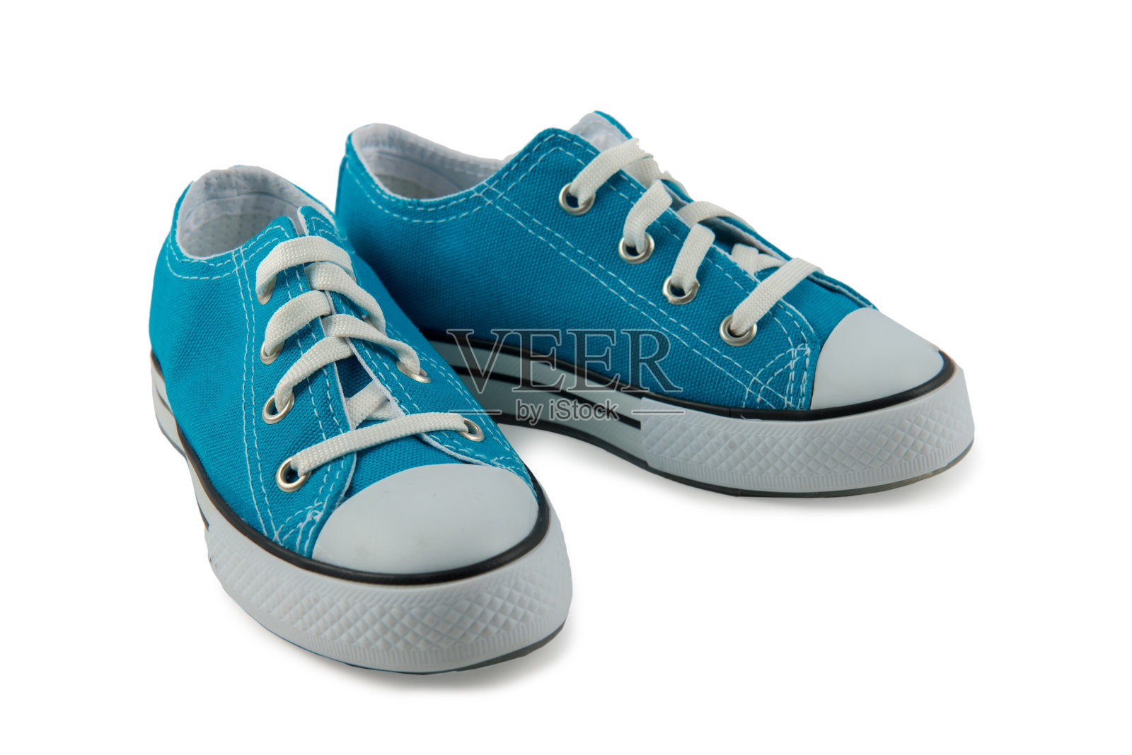 蓝色儿童的运动鞋孤立在白色照片摄影图片
