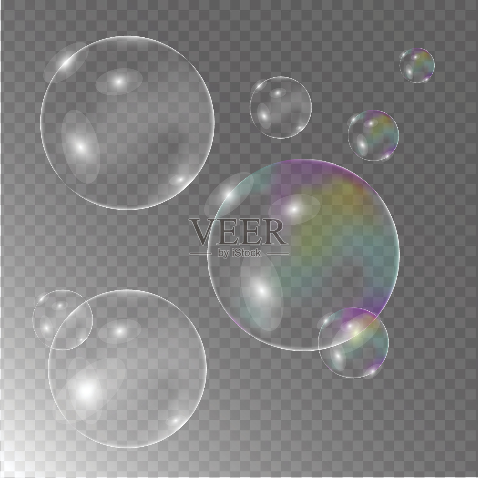 肥皂彩色气泡现实透明和背景矢量3d集插画图片素材