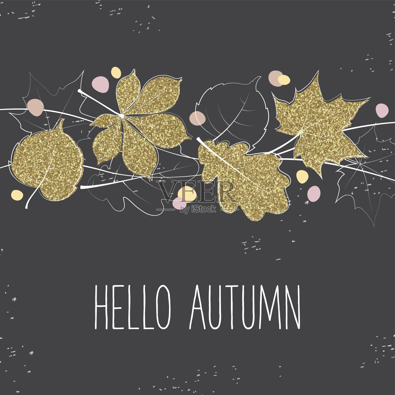 秋天的卡片，金光闪闪的树叶。插画图片素材