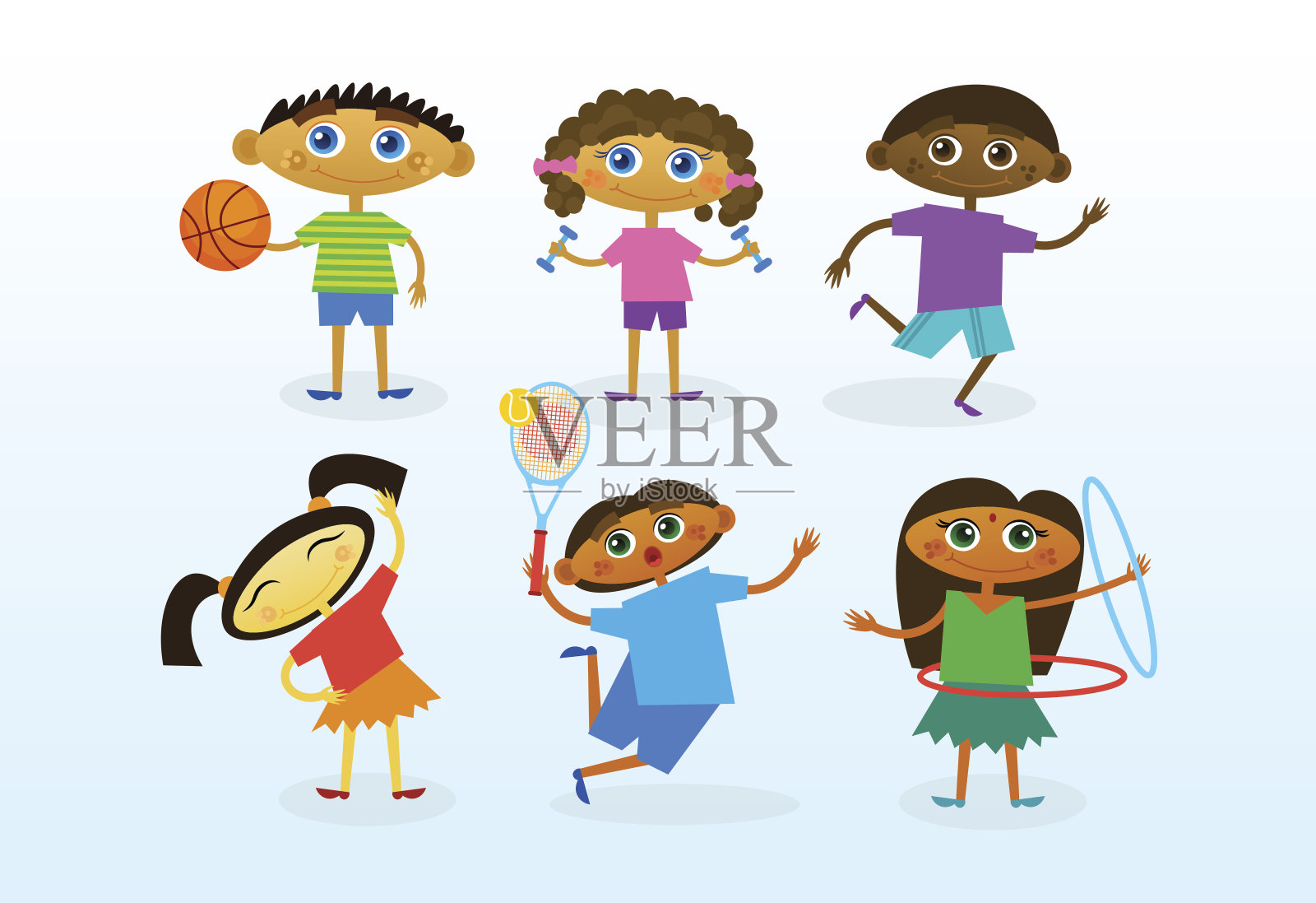混合种族的孩子，快乐的微笑多样化的孩子设置插画图片素材