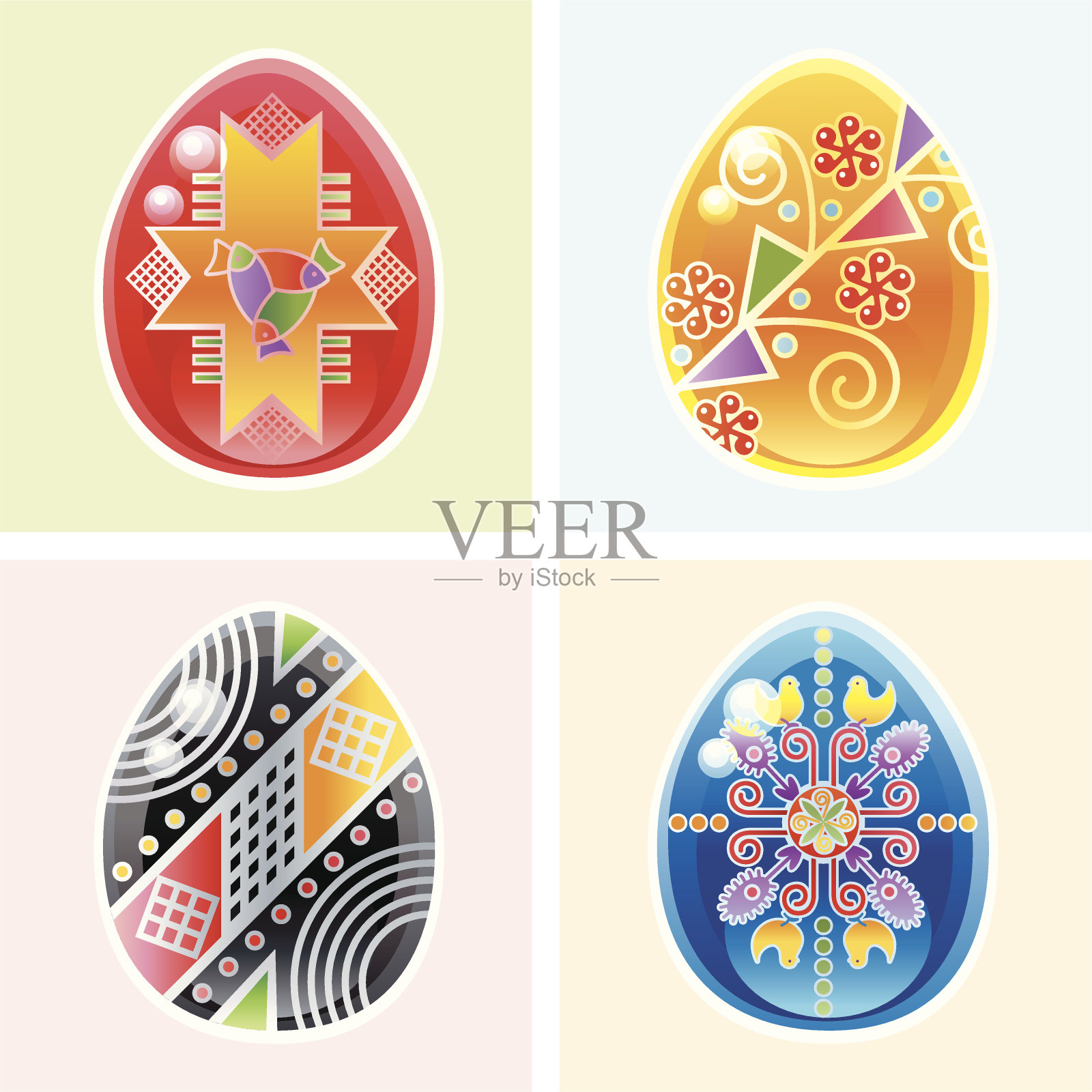 各种颜色的复活节彩蛋图标集#1插画图片素材