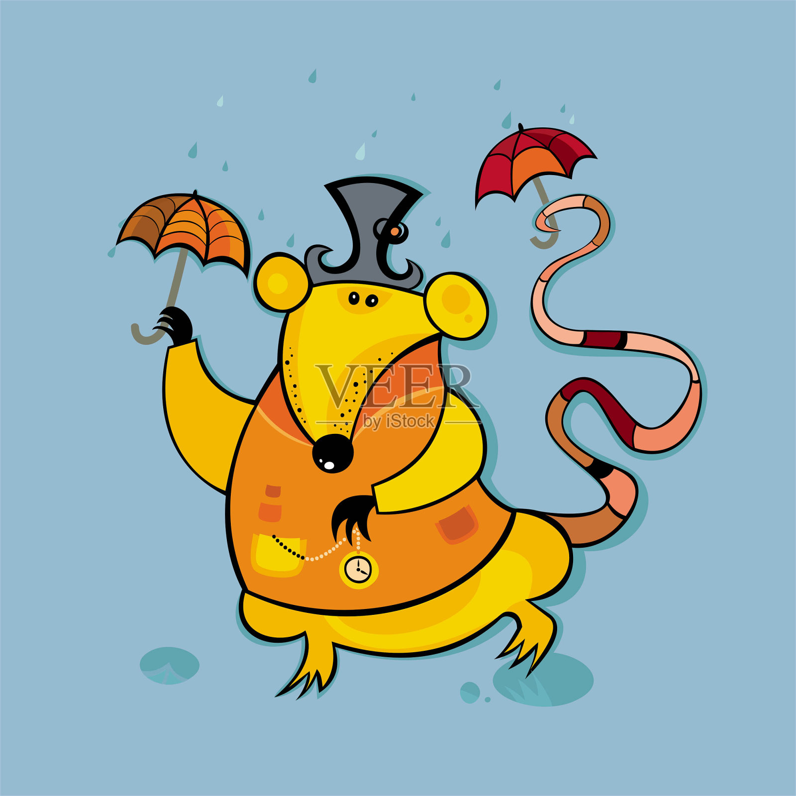 黄色下雨的老鼠插画图片素材