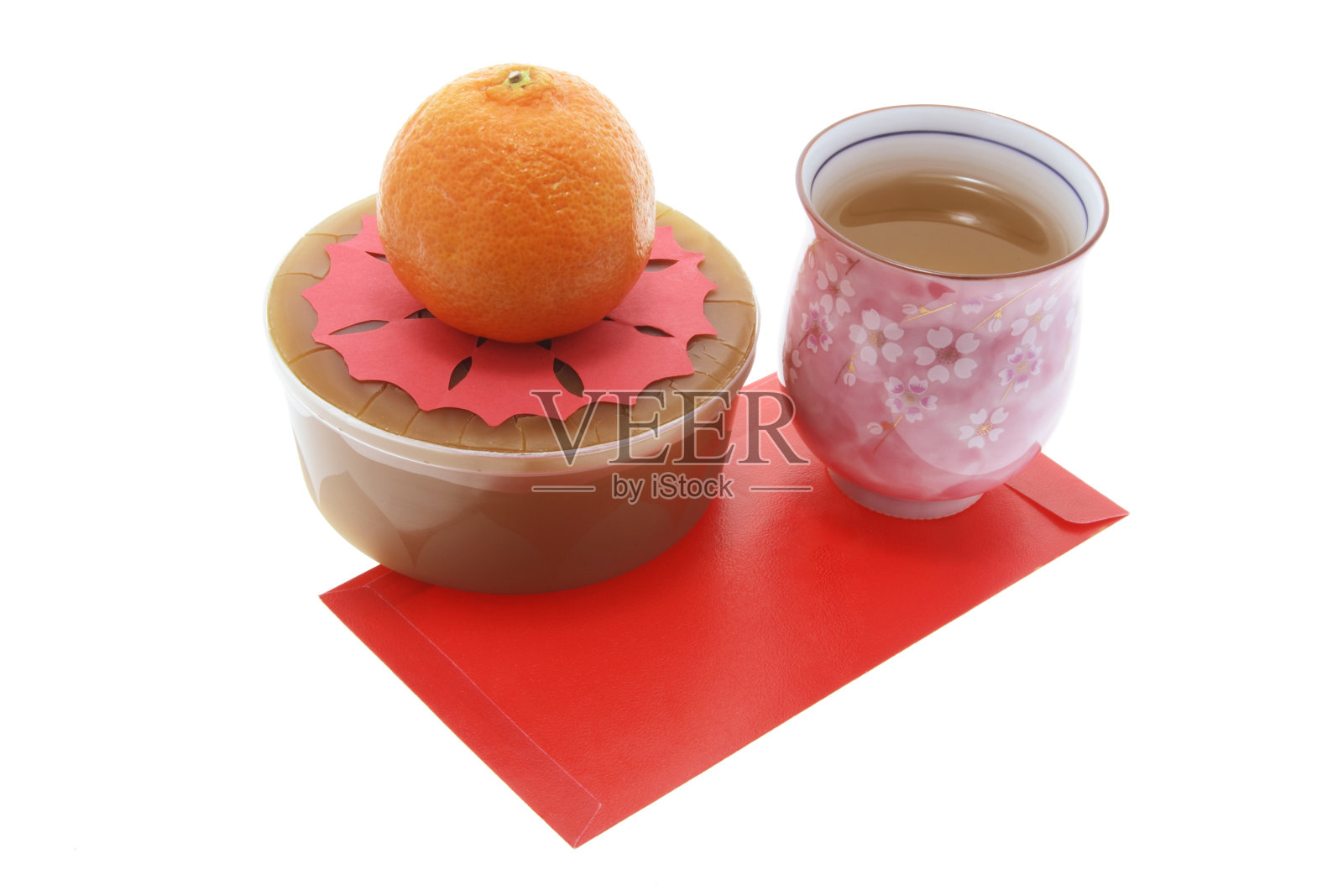 普通话，茶杯和中国新年蛋糕照片摄影图片