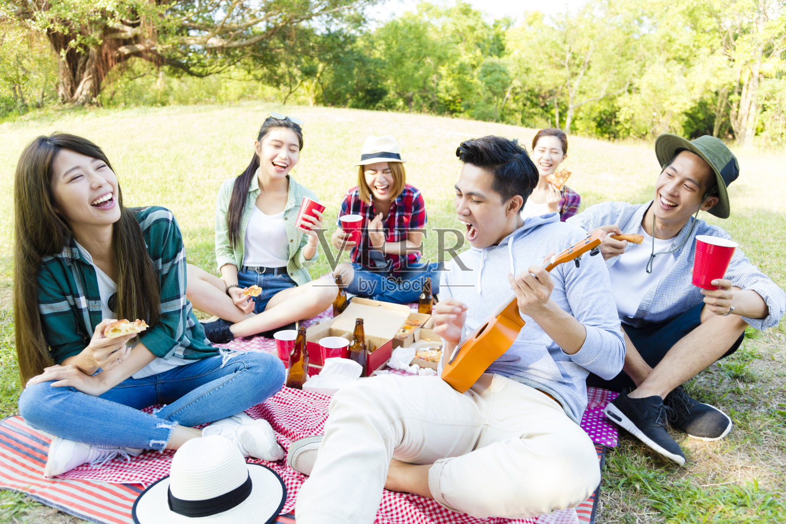 快乐的年轻朋友群享受野餐派对照片摄影图片