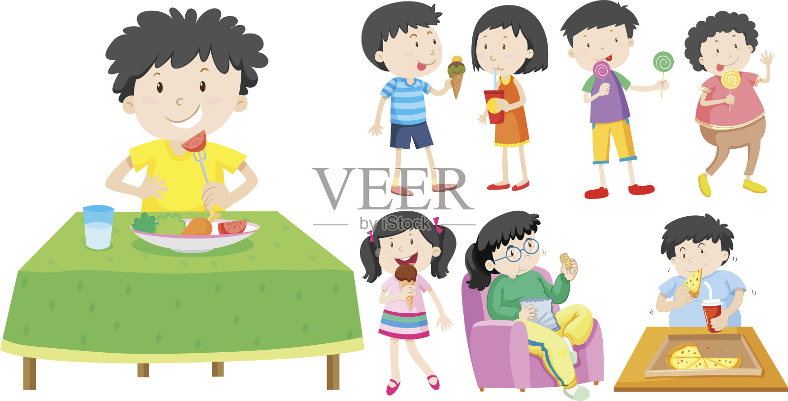 儿童饮食健康和不健康插画图片素材