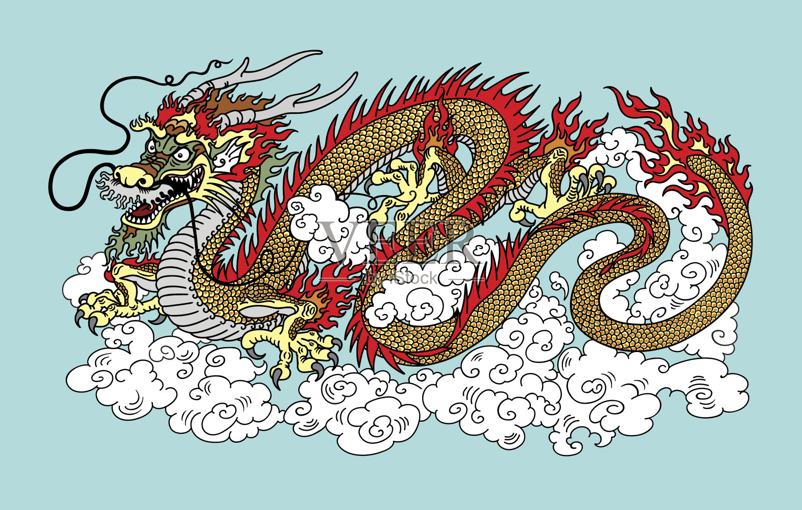 中国龙在天空中插画图片素材