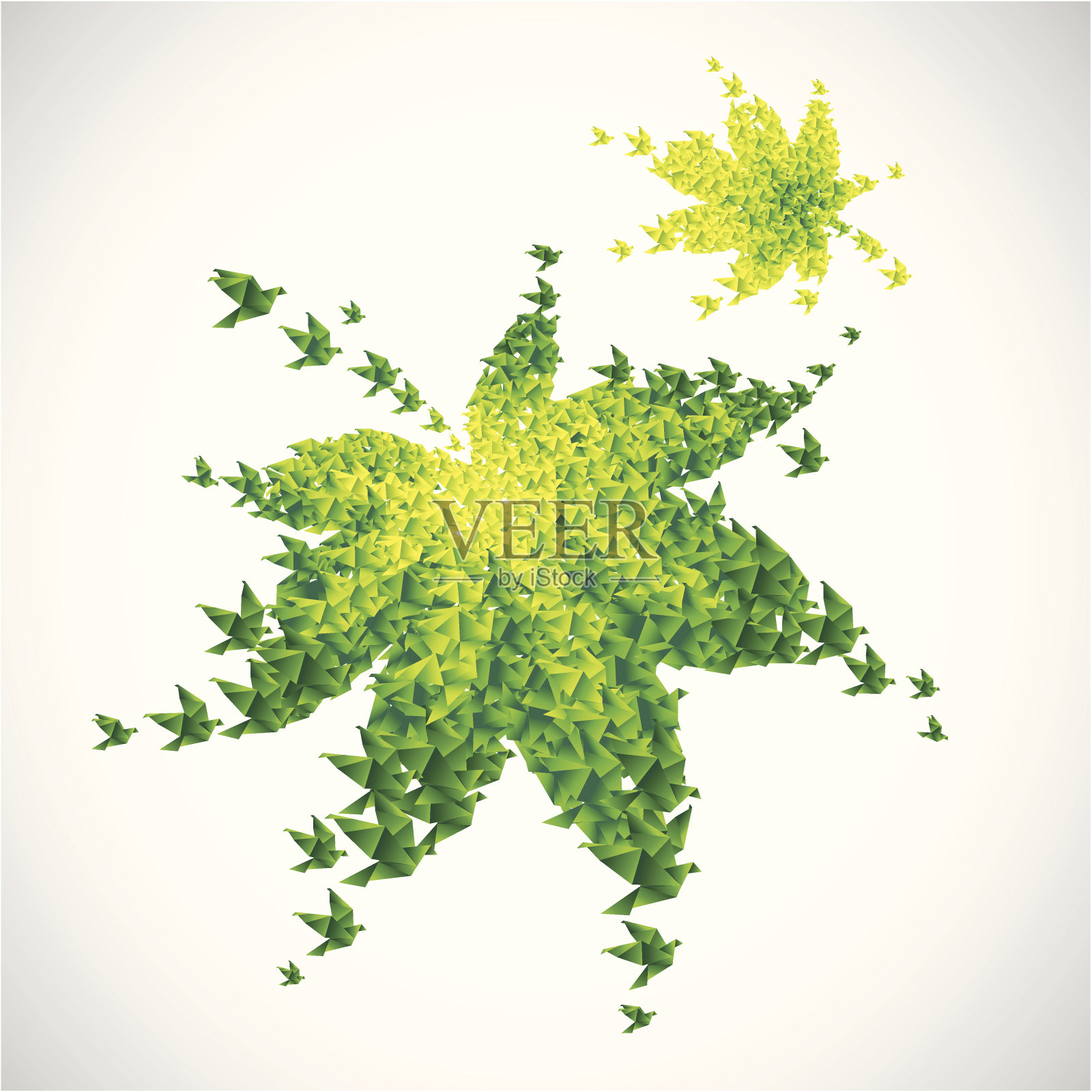 绿色的叶子是由飞翔的纸鸟折纸制成的设计元素图片
