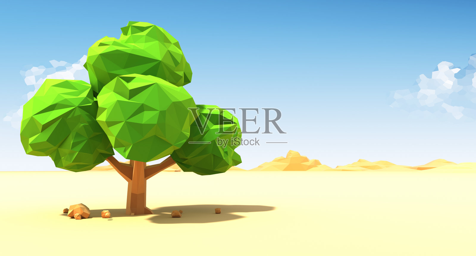 沙漠中孤独的树插画图片素材