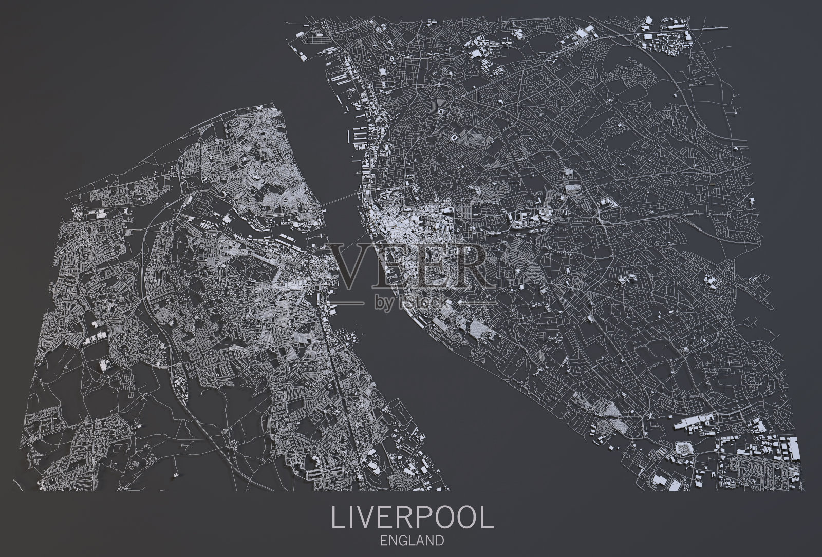 利物浦地图，卫星视图，英格兰城市照片摄影图片