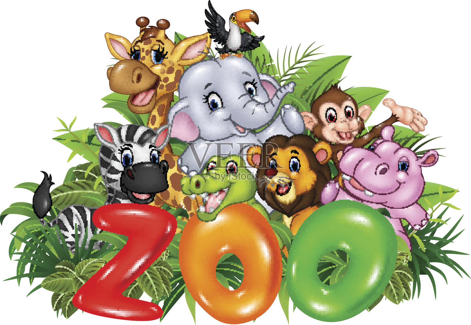 卡通野生动物字动物园插画图片素材