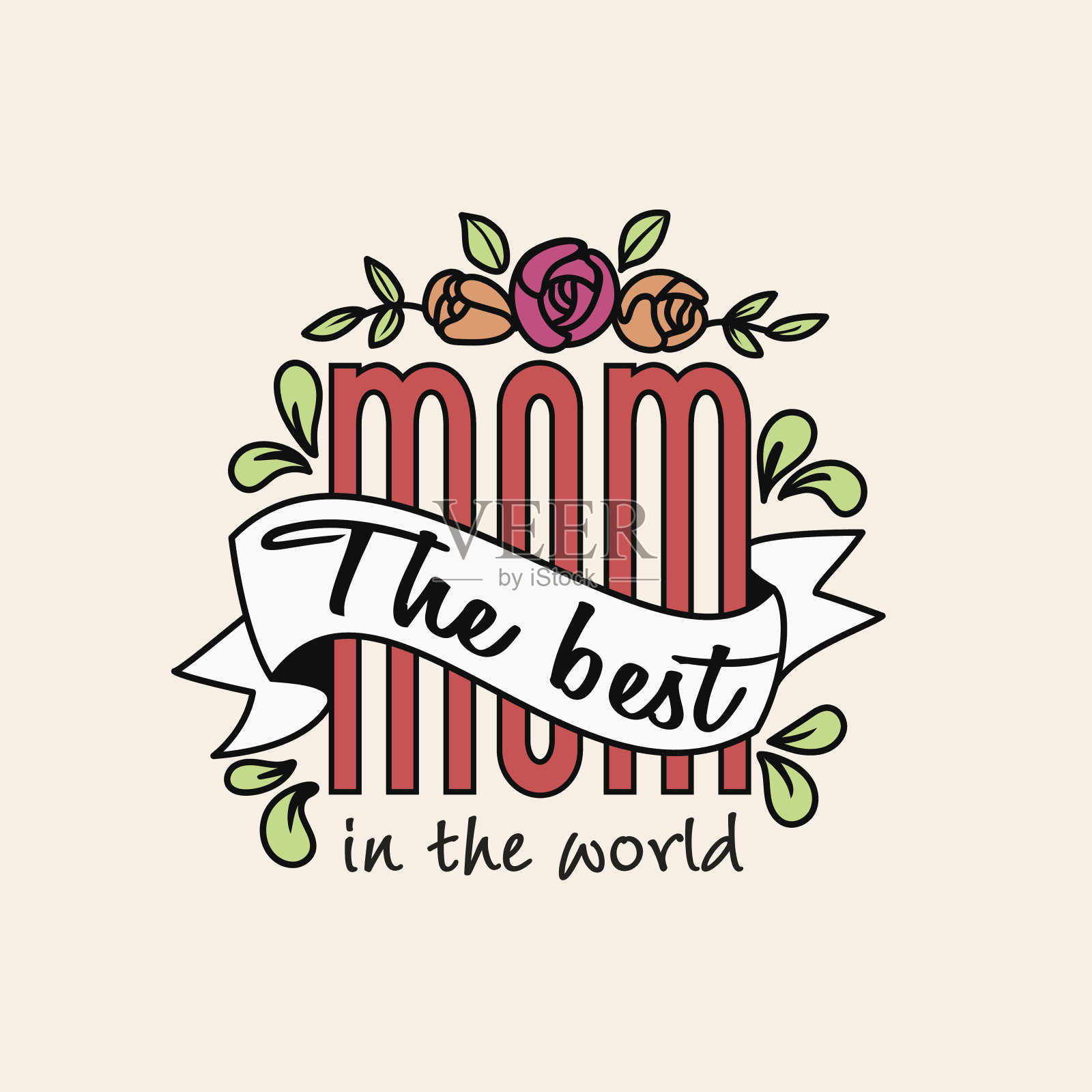 世界上最好的妈妈用复古丝带和鲜花写信。插画图片素材