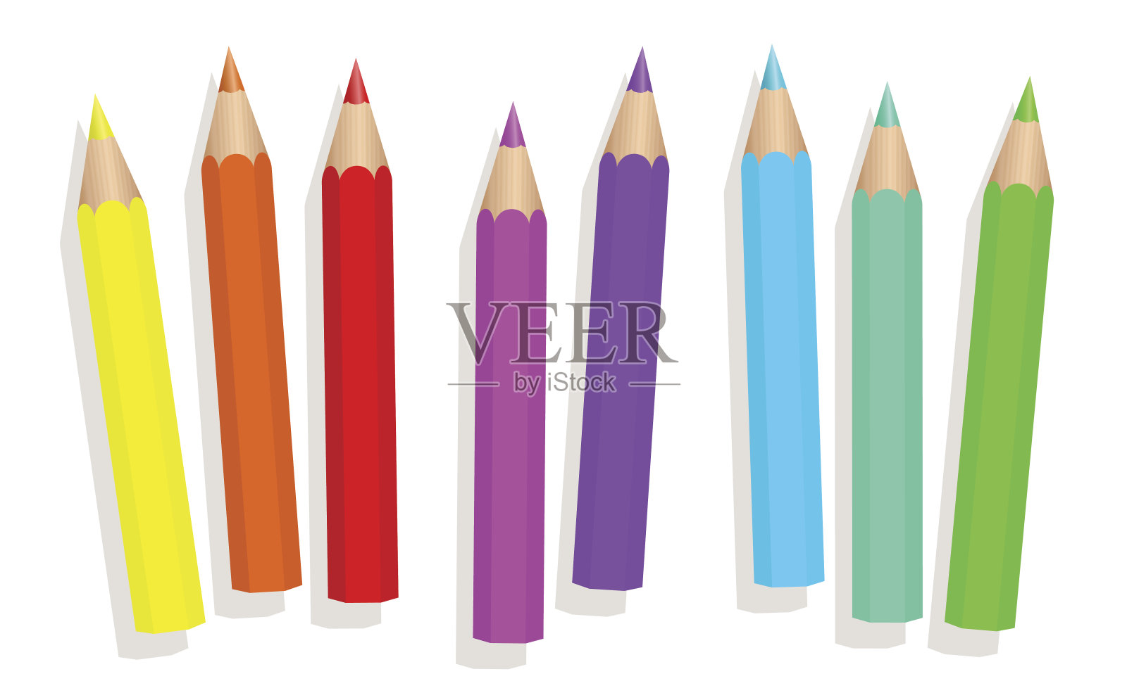 小婴儿氖气蜡笔-荧光色短铅笔松散安排-孤立的矢量插图在白色的背景。插画图片素材