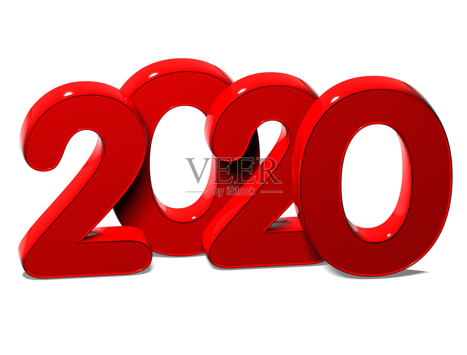 3D红色新年2020在白色的背景插画图片素材