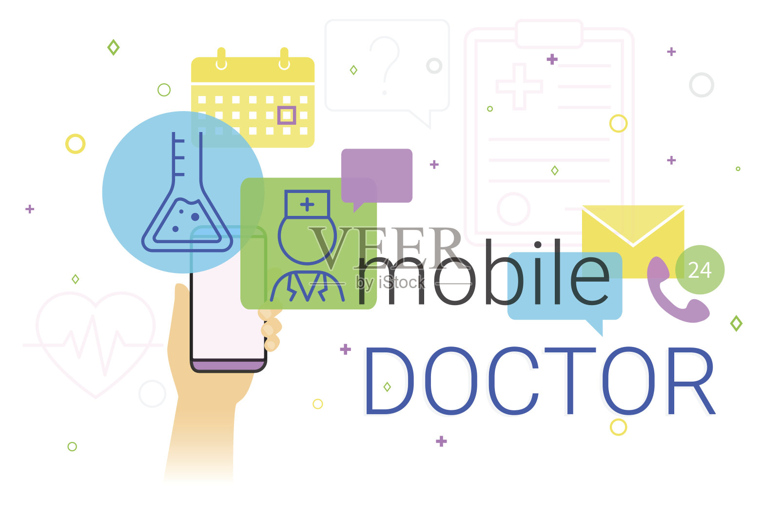 手机医生和医学研究成果智能手机的概念说明插画图片素材