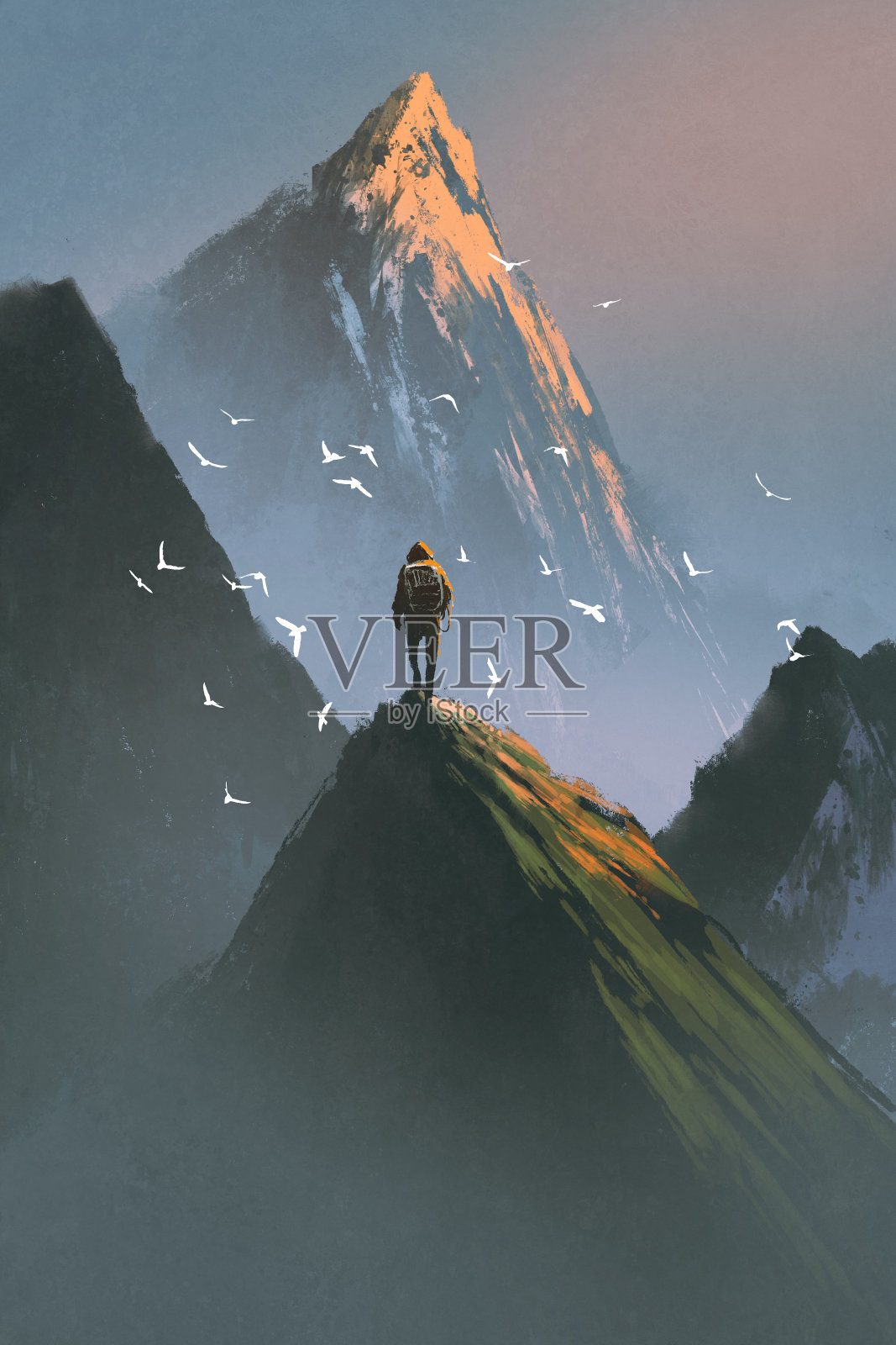 一个站在山顶的人插画图片素材