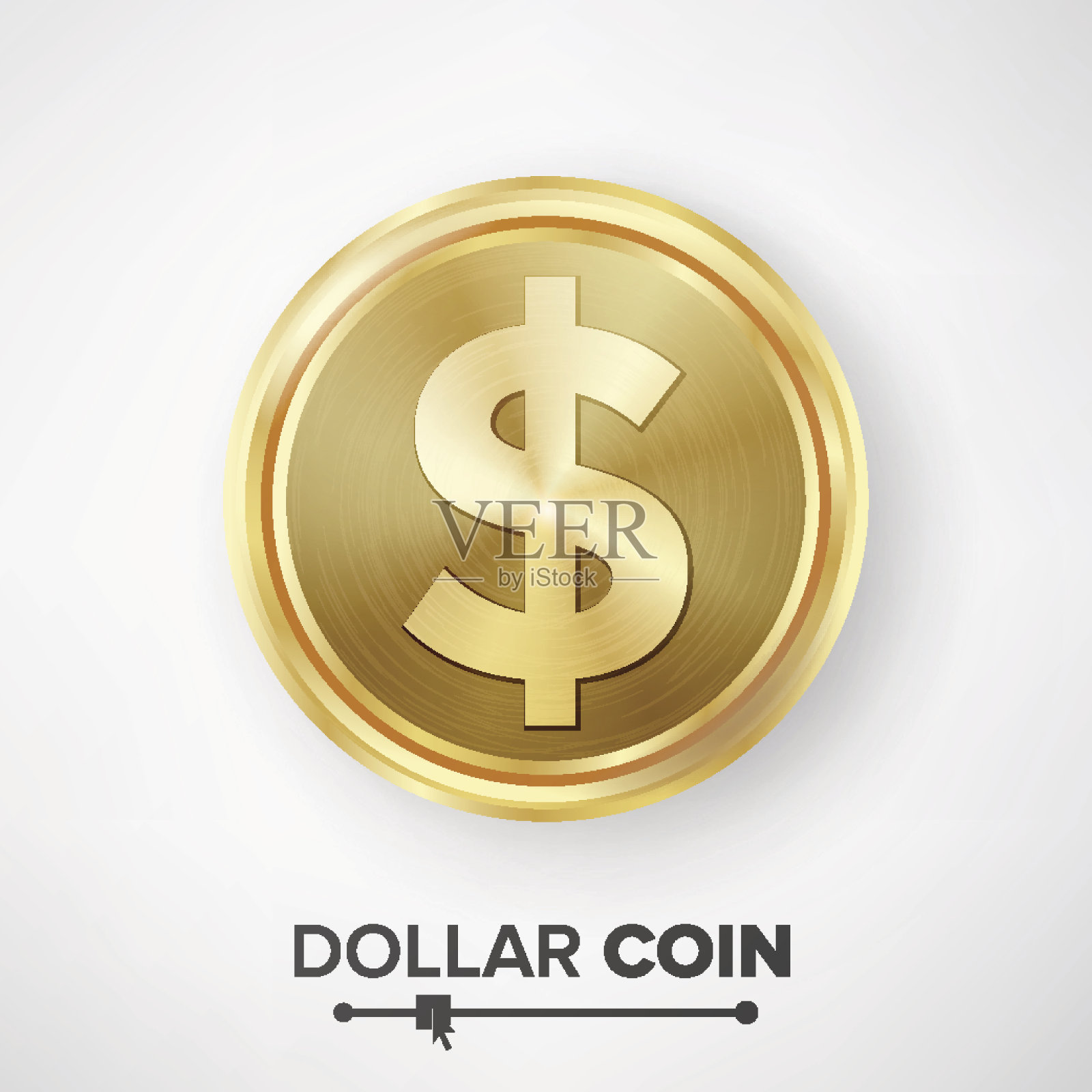 美元金币矢量。现实货币符号插图插画图片素材