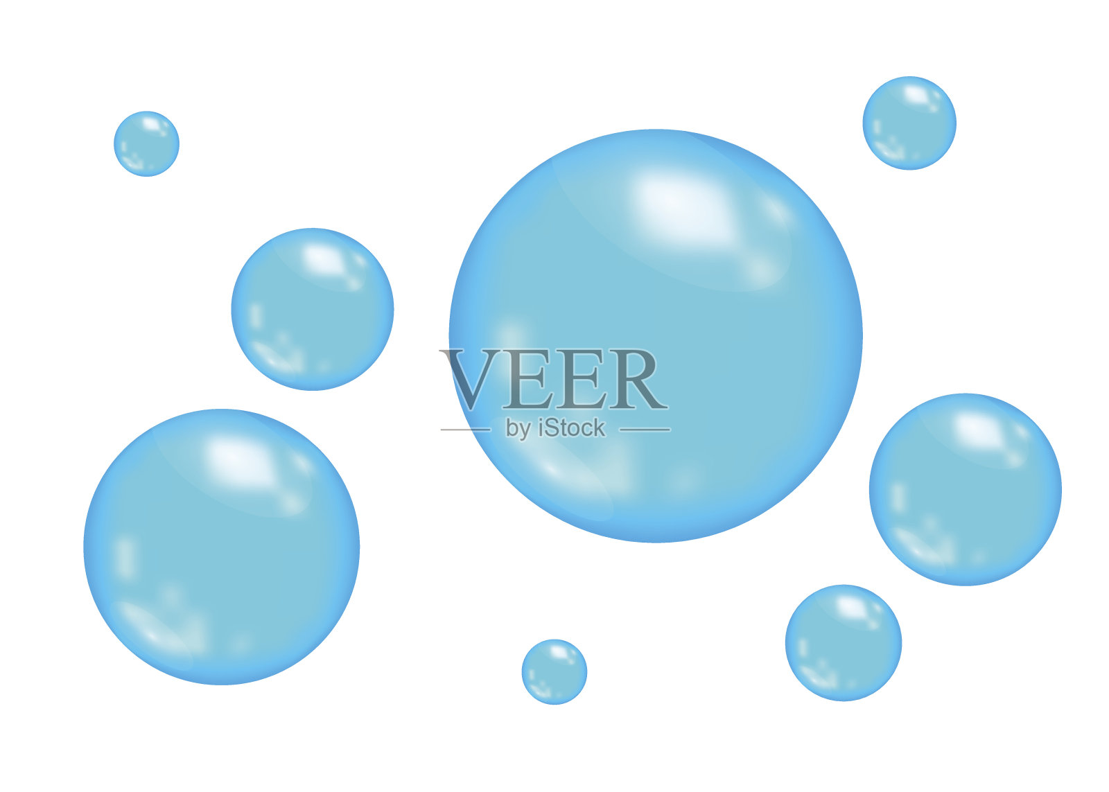 白色背景上的氧气或水的蓝色气泡。插画图片素材