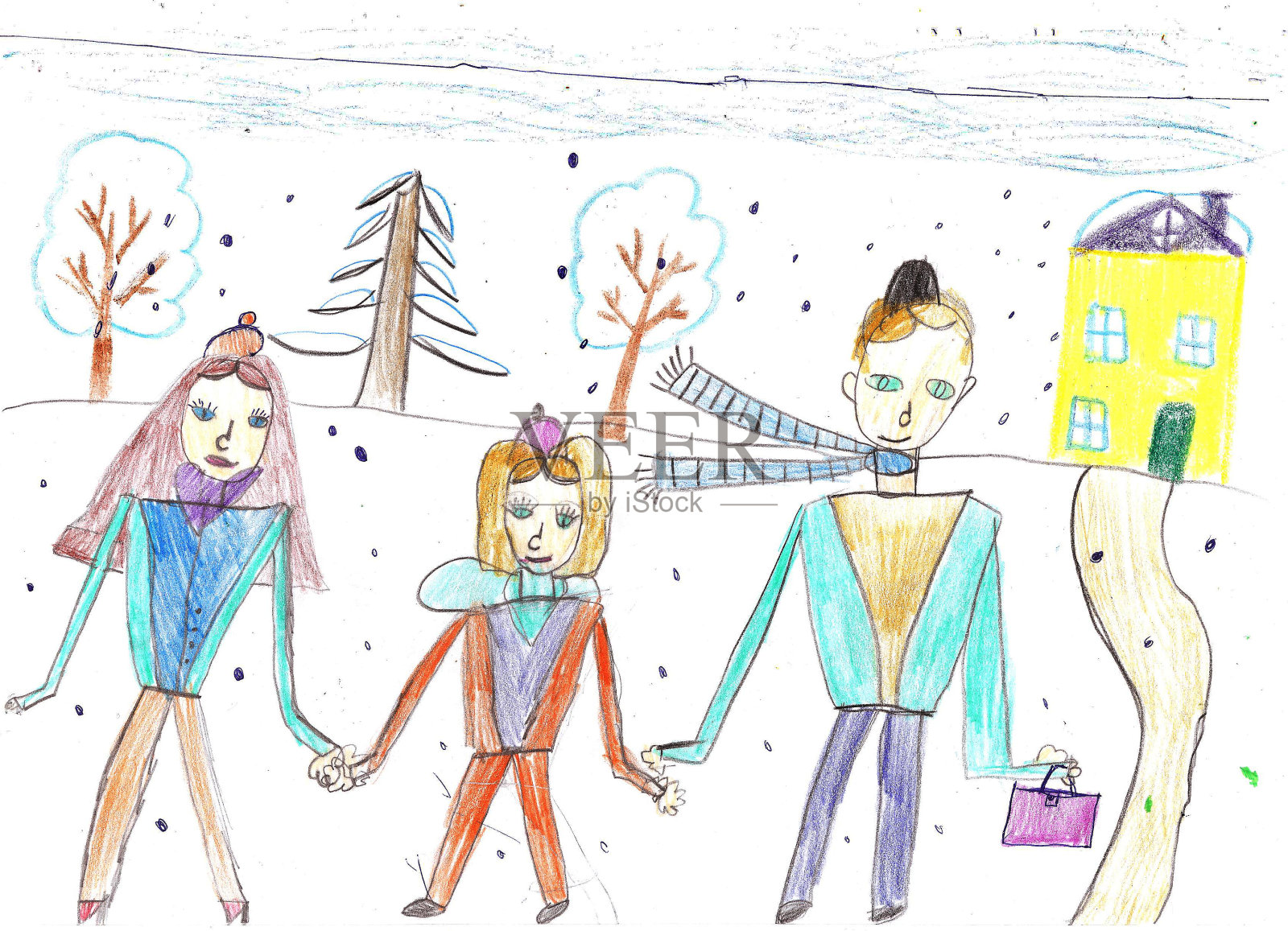 孩子正在画一个幸福的家庭插画图片素材