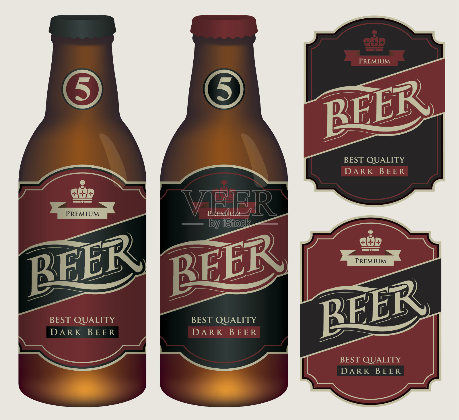 矢量啤酒标签为两个玻璃瓶。插画图片素材