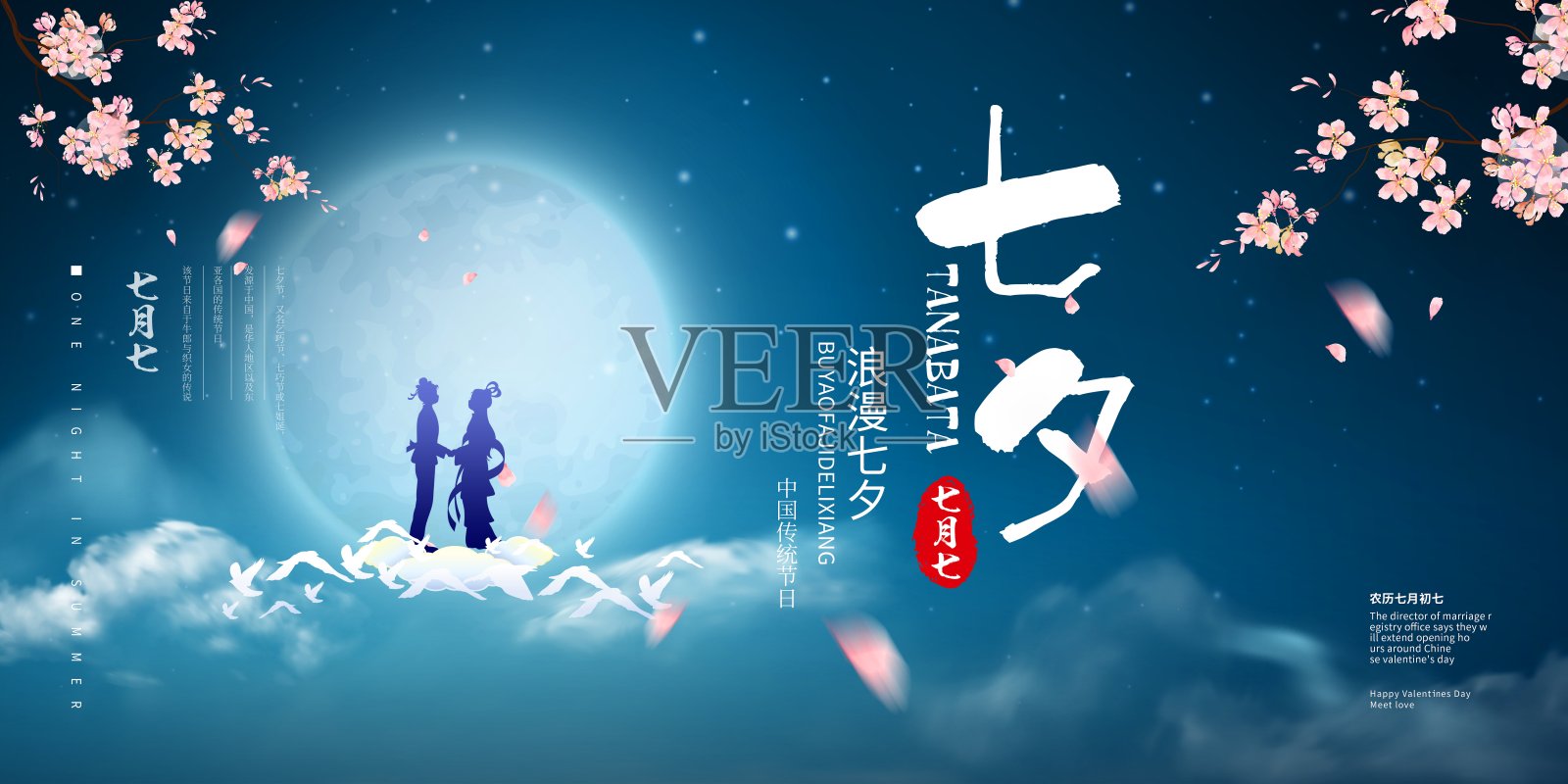 中国风七夕情人节节日促销展板设计模板素材