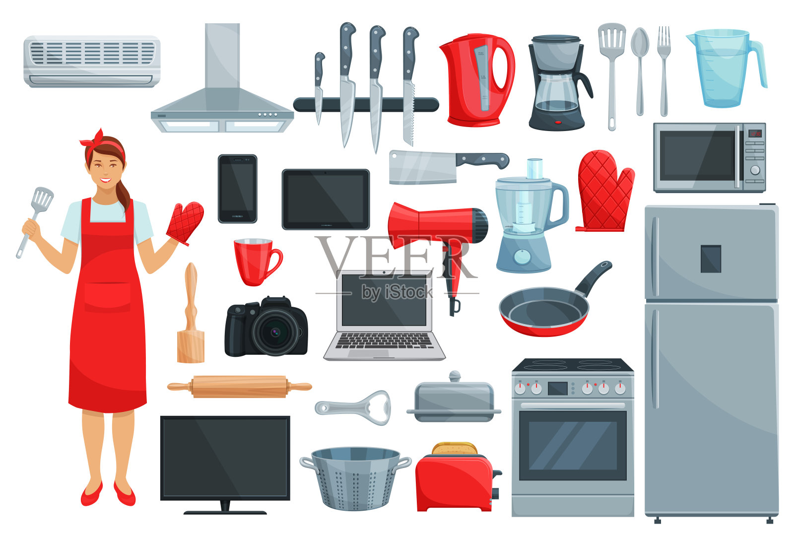 家用电器、厨具、厨具套装插画图片素材