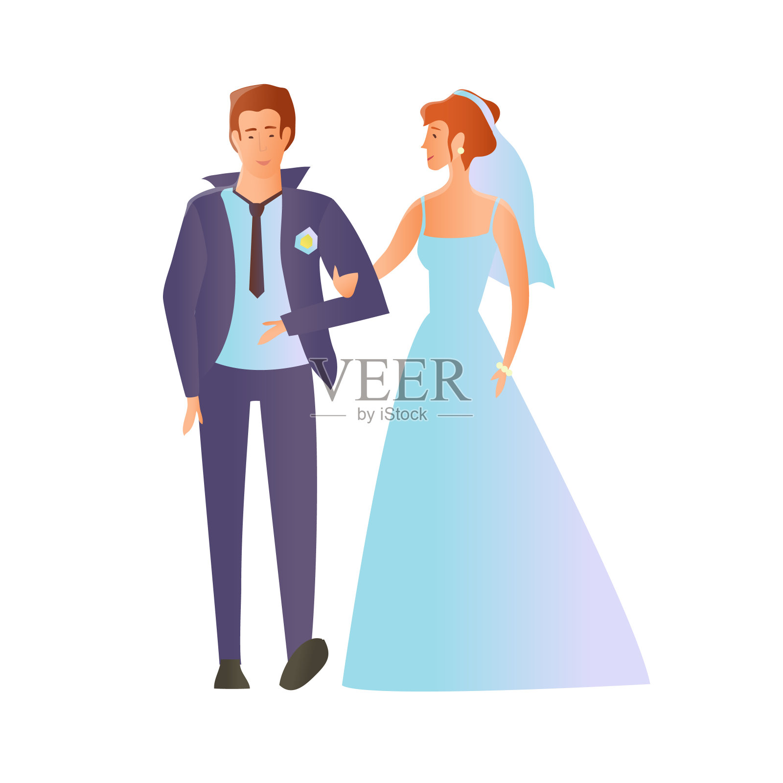 年轻人结婚的夫妇。男人和女人在恋爱。矢量插图，孤立在白色背景。插画图片素材