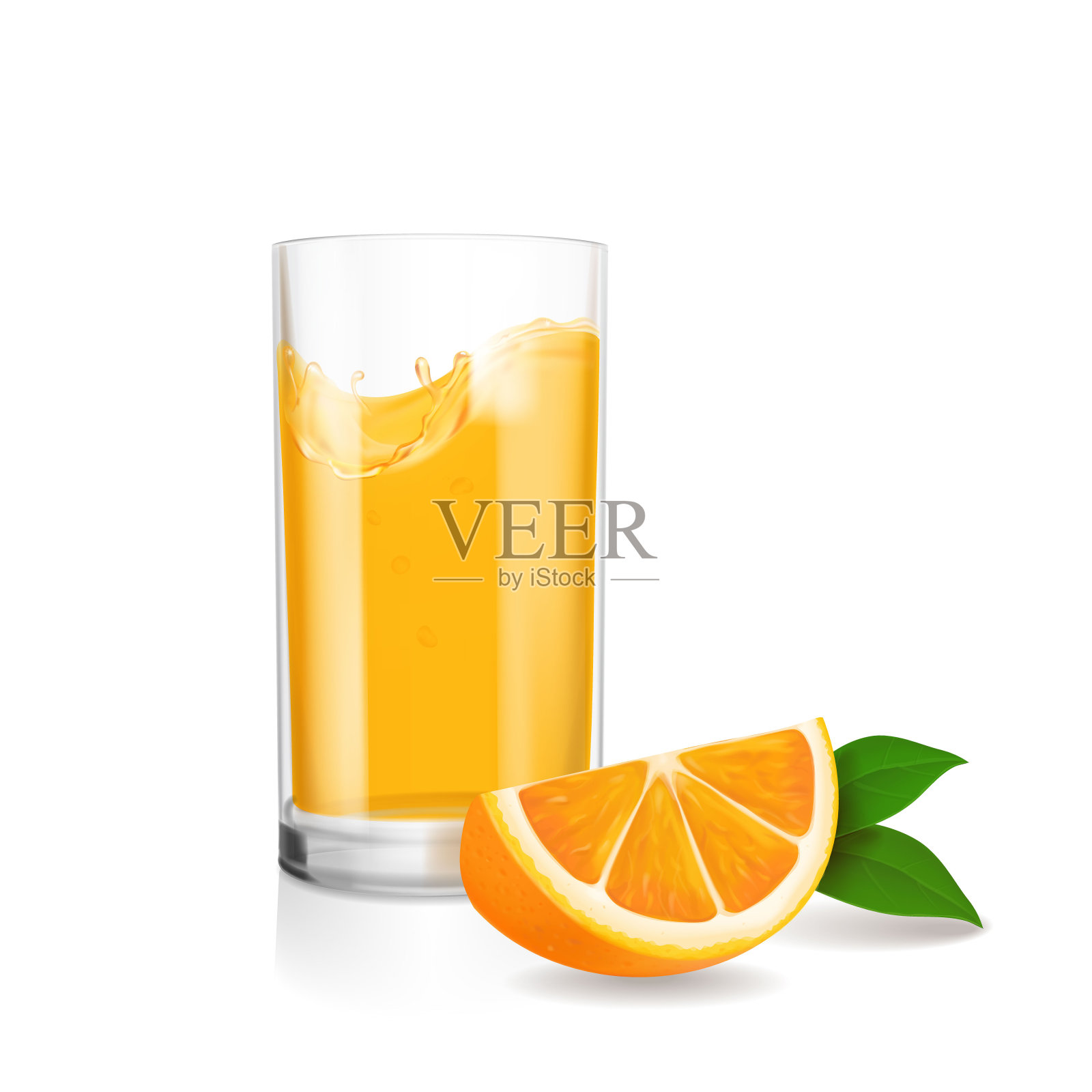 新鲜橙汁和玻璃杯。现实的矢量图插画图片素材