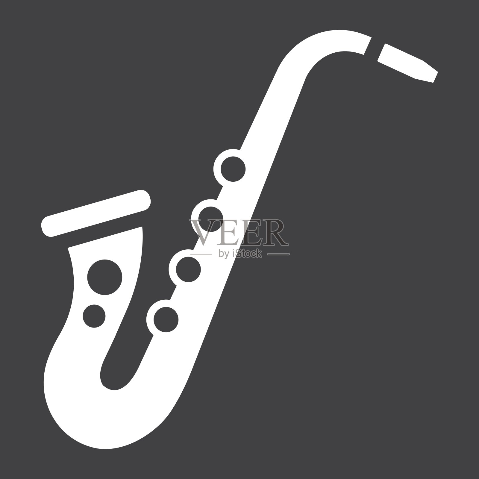 萨克斯符号图标，音乐和乐器，爵士符号矢量图形，在黑色背景上的固体图案，eps 10。插画图片素材