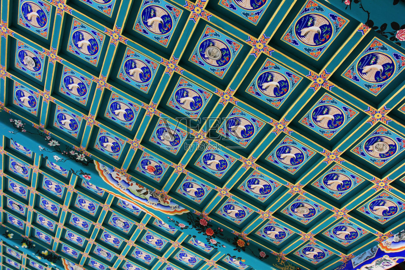 传统中式绘画天花板，特写照片照片摄影图片