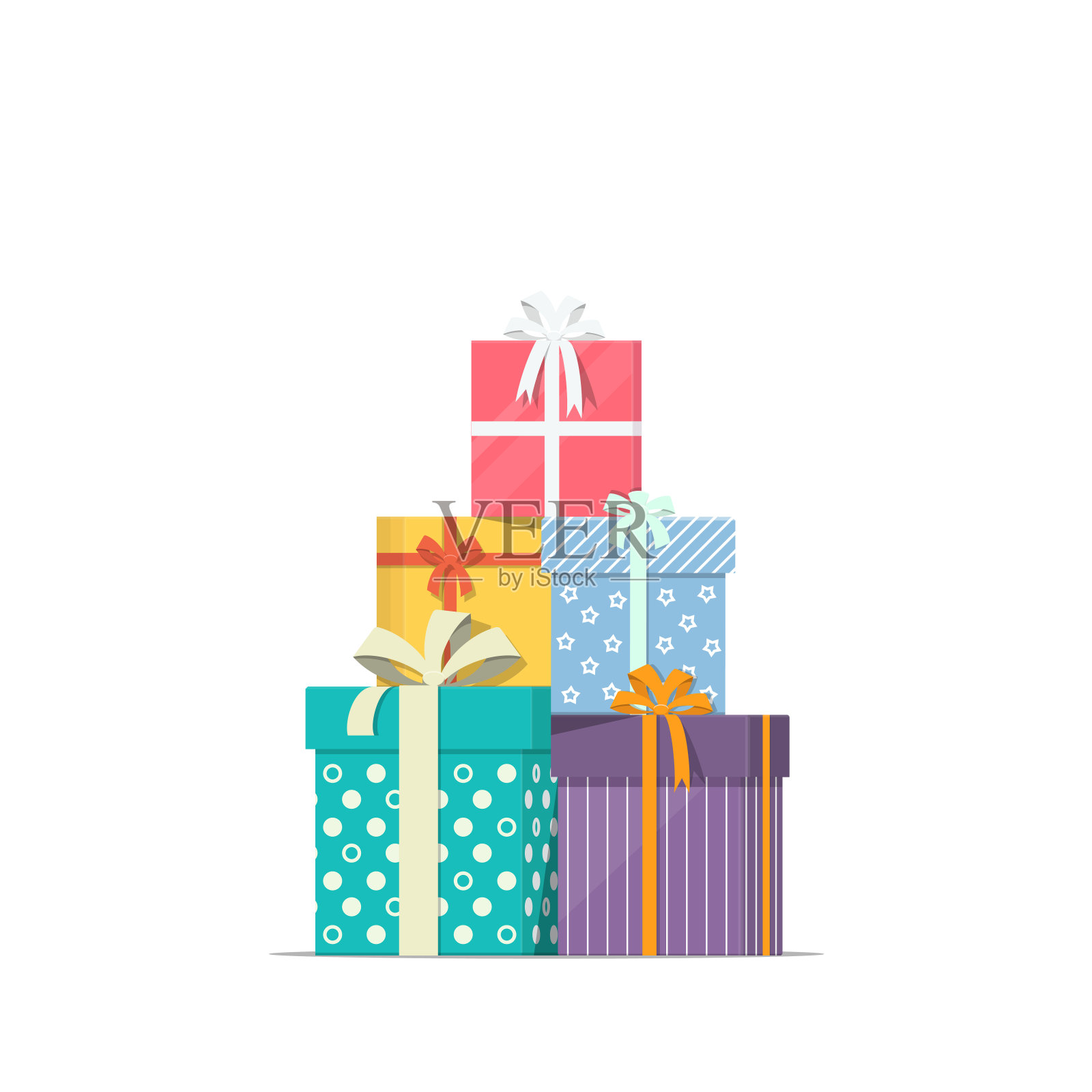 堆叠的礼品盒在平坦的风格。假日折扣促销概念设计。礼物堆图标。设计元素图片