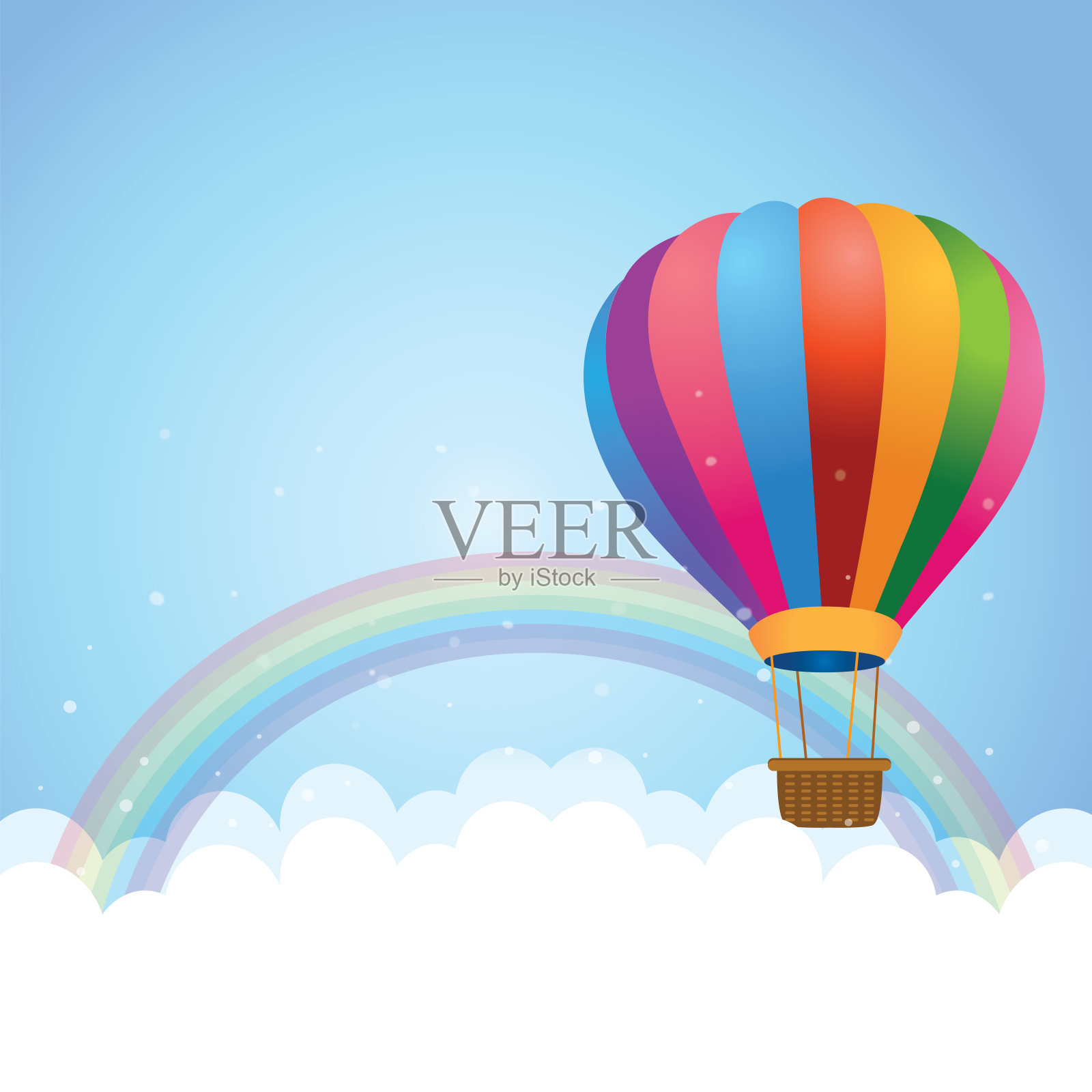 云景与彩虹和热气球插画图片素材