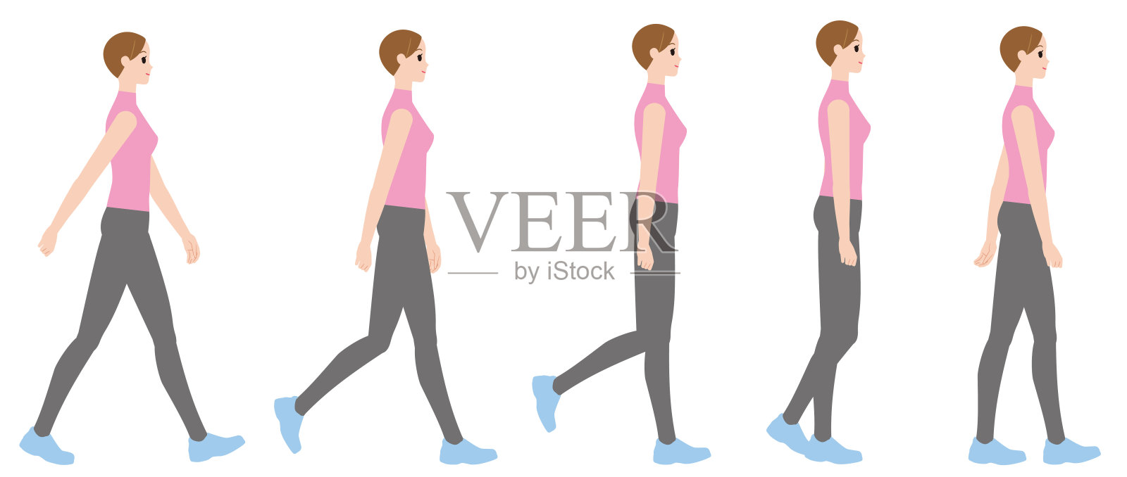行走姿势的女性矢量插图。打印插画图片素材