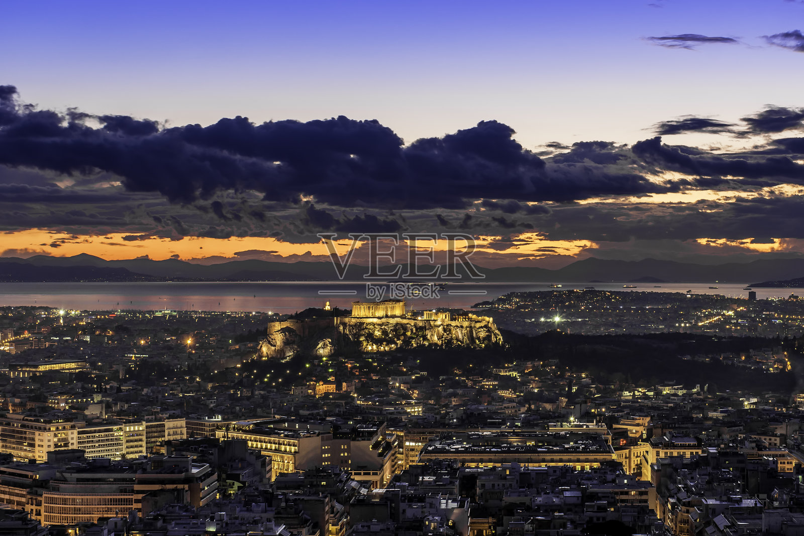 日落时的卫城和雅典照片摄影图片