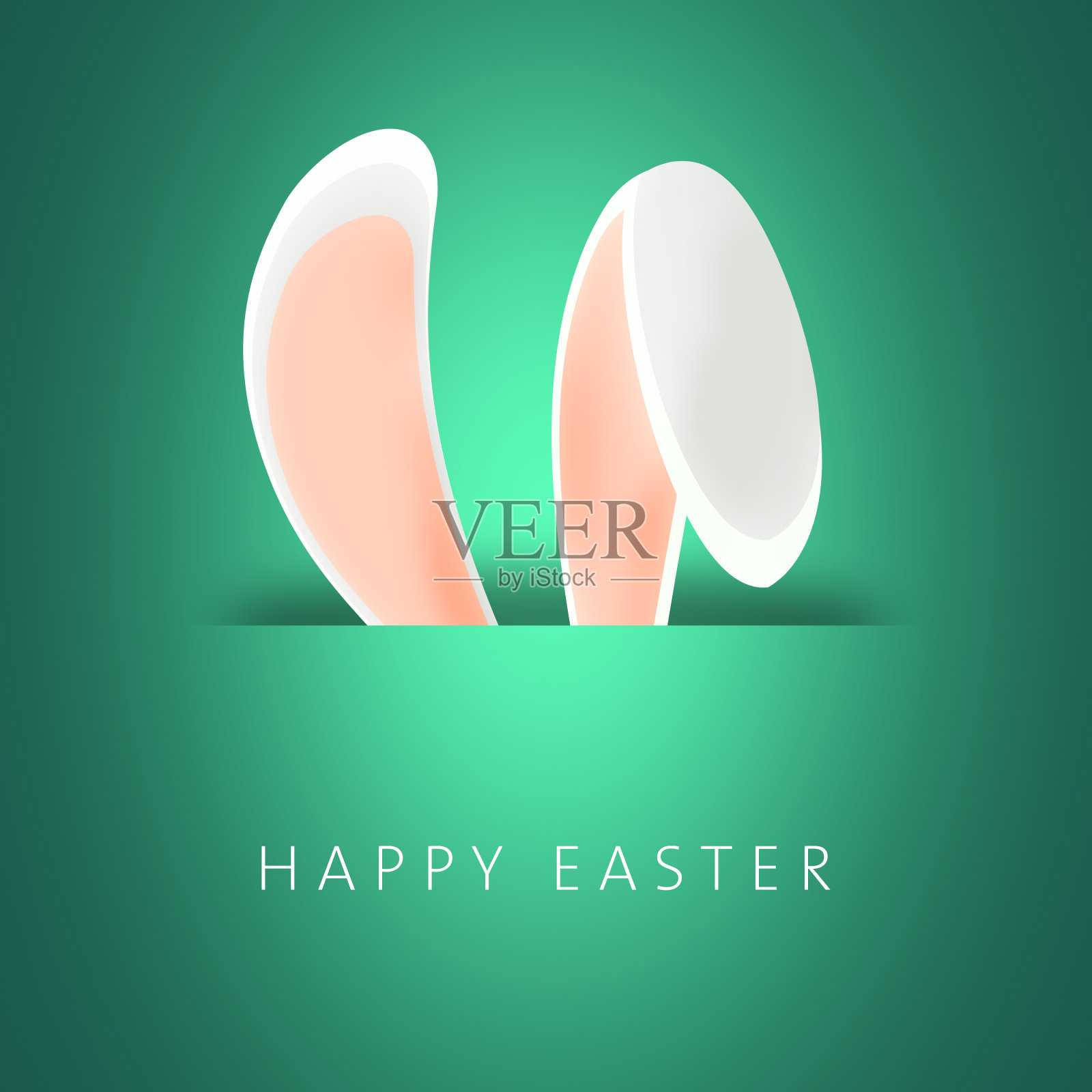 可爱的快乐复活节明信片模板与兔子隐藏和耳朵插画图片素材