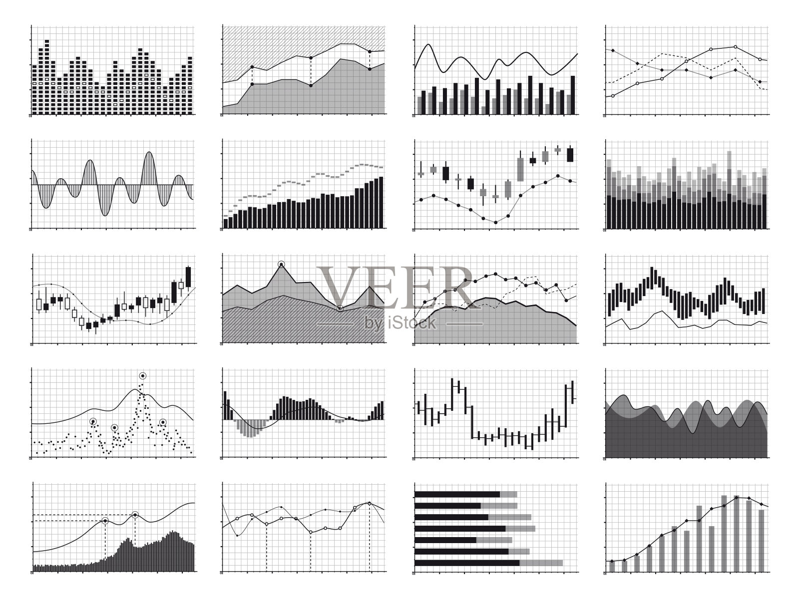 股票分析图形或业务数据财务图表孤立在白色背景上插画图片素材