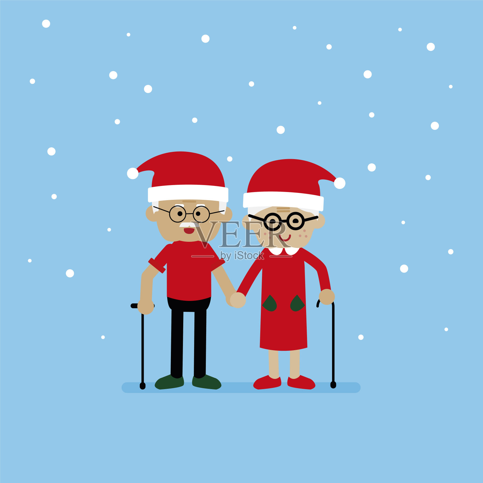 圣诞节，一对退休的老年夫妇插画图片素材