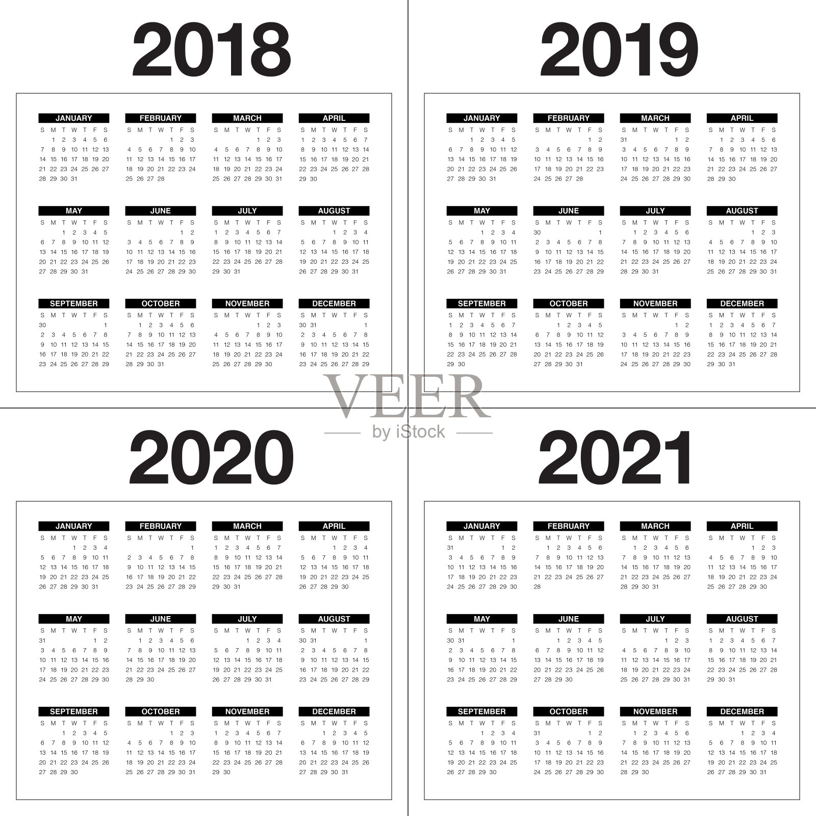2018年2019年2020年2021年日历矢量设计模板设计模板素材
