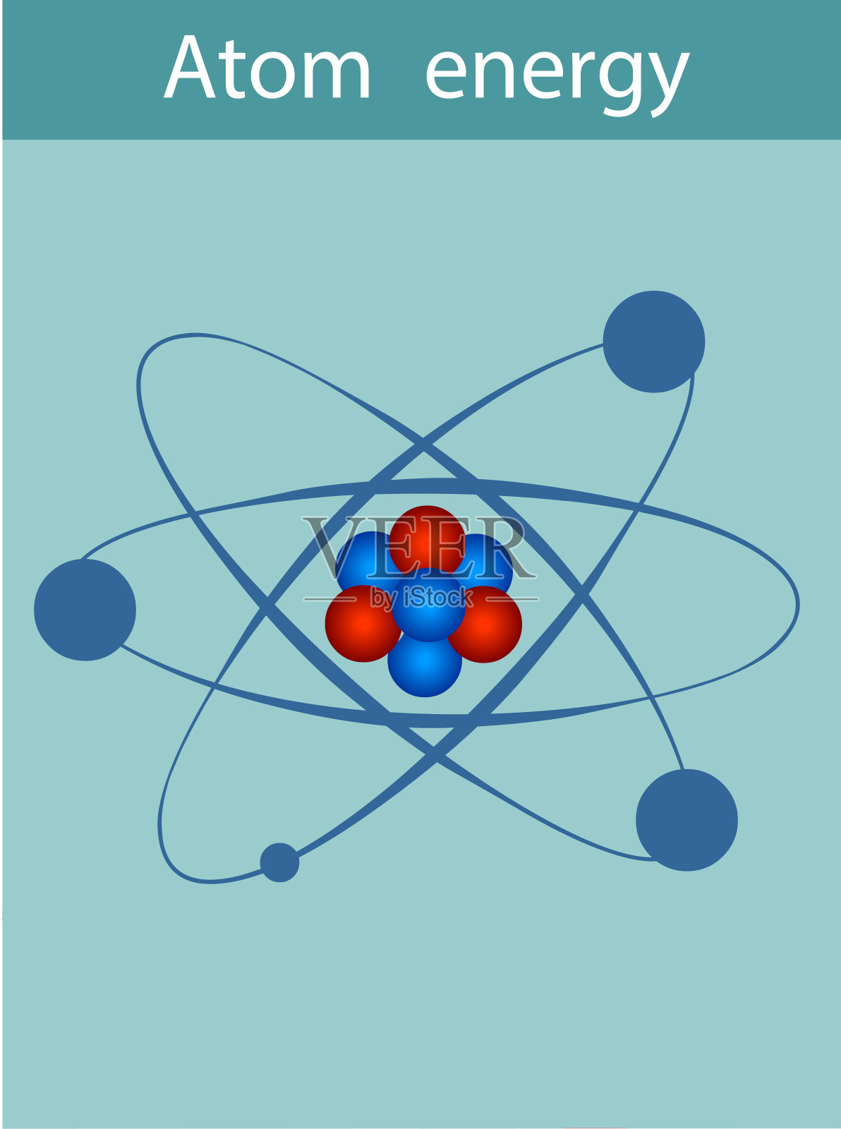 原子由原子核(中子和质子)和电子组成，它们围绕原子核运动。插画图片素材