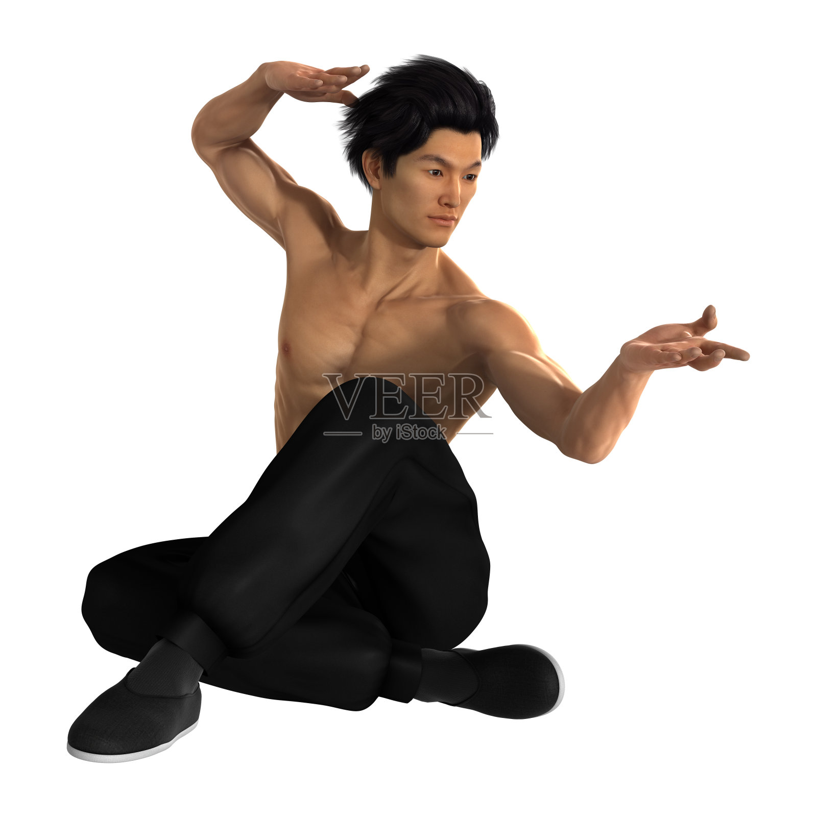 3D渲染年轻的亚洲男子在白人上锻炼照片摄影图片