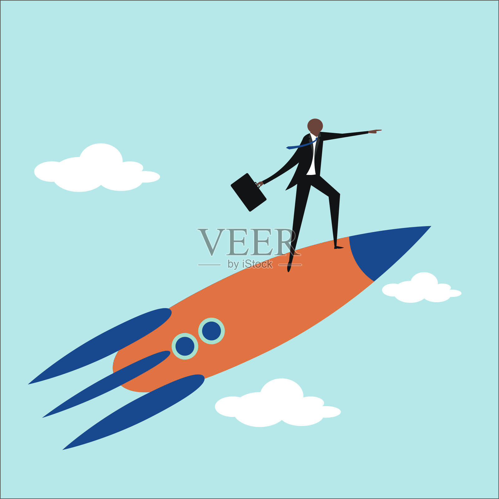商人站在飞行的火箭上。经营向上的理念。插画图片素材