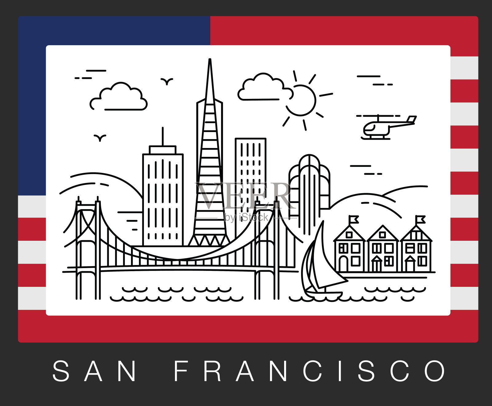 美国旧金山。城市景点的景色。插图插画图片素材