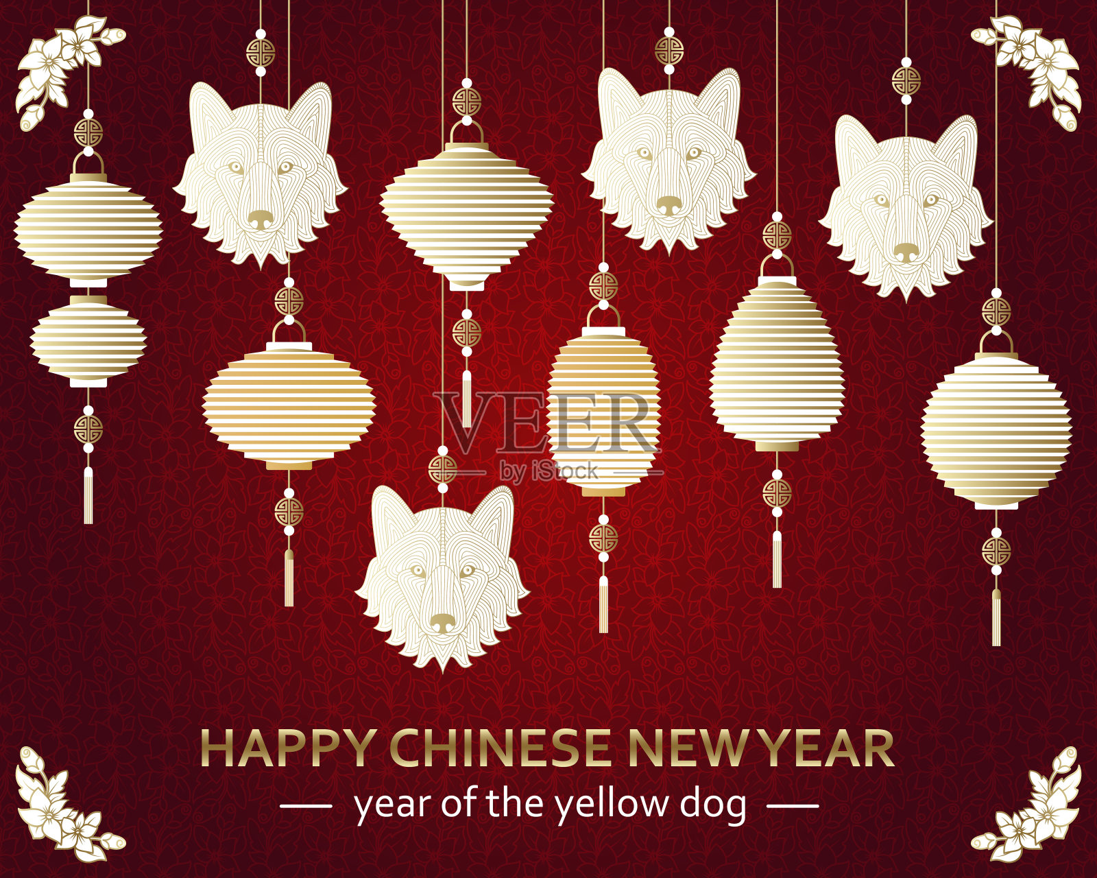 中国新年的背景与创意风格的狗插画图片素材