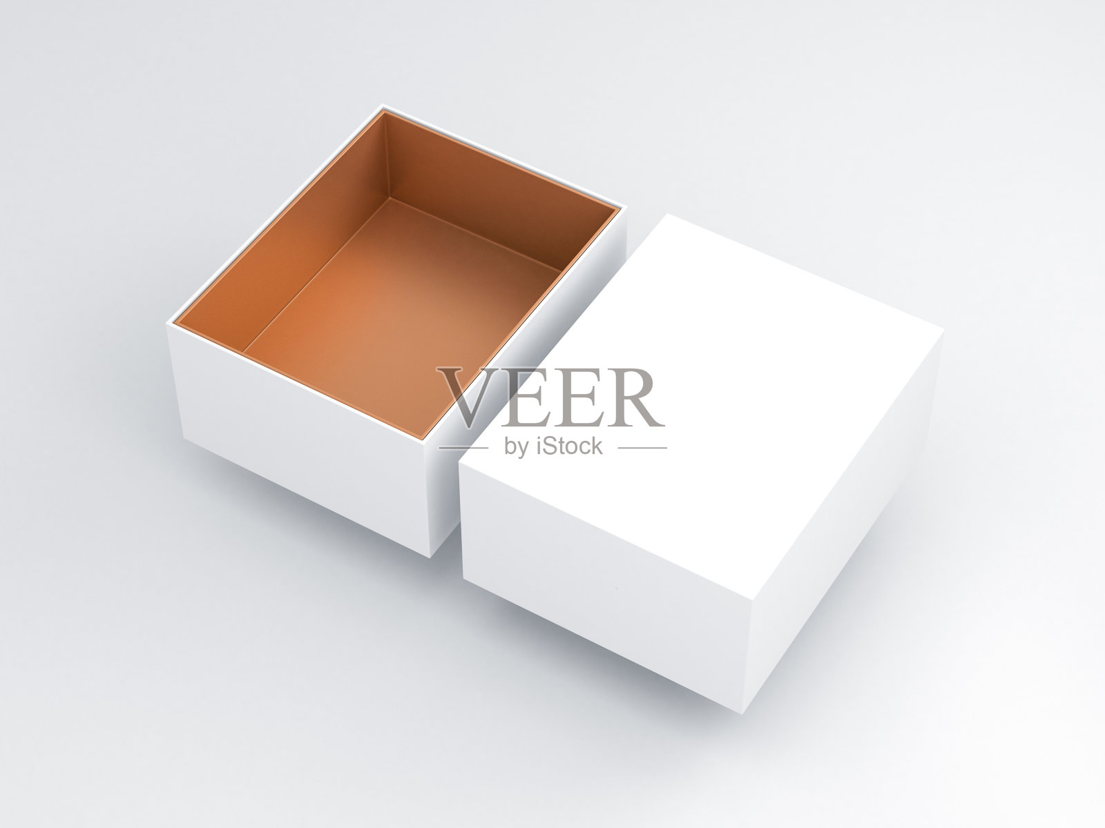 白色盒子与金色纸板内部模型，打开的盖子照片摄影图片
