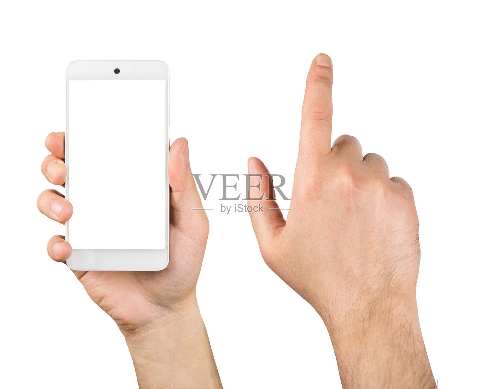 手持智能手机孤立的白色背景照片摄影图片