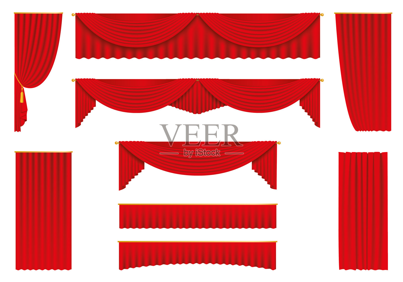红色的窗帘，现实的固定向量。插画图片素材